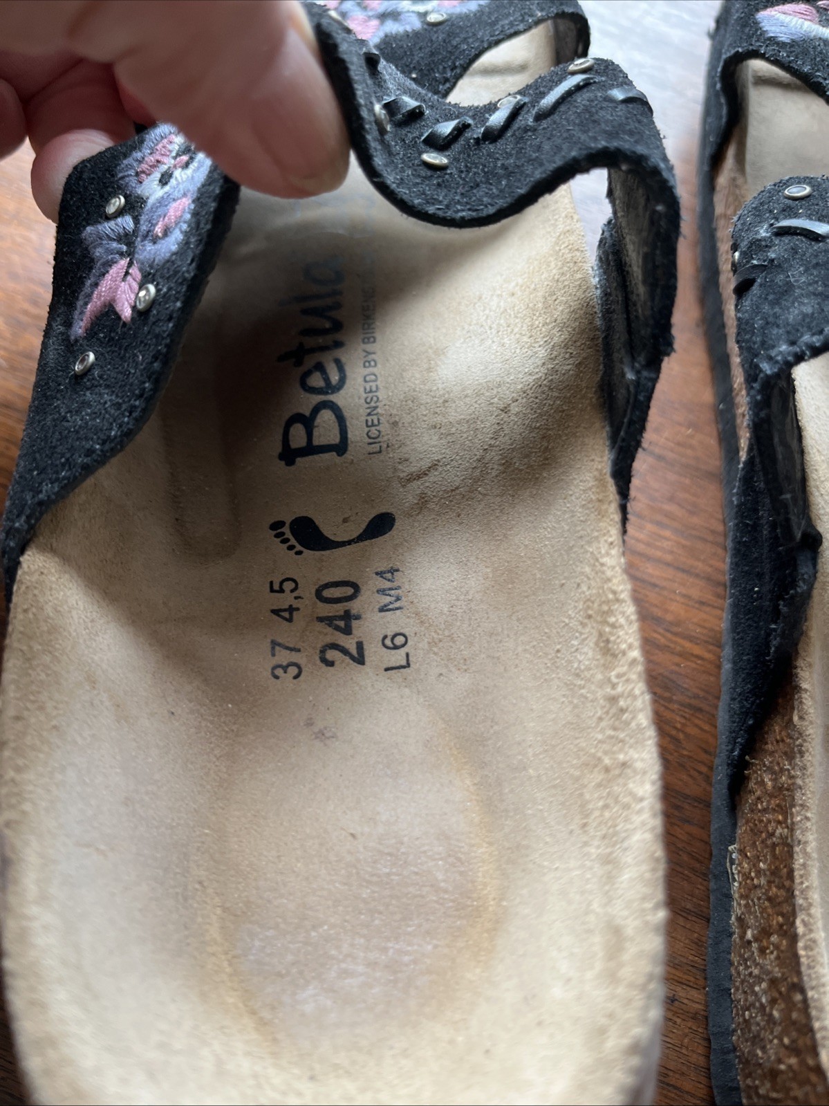 Birkenstock Betula Zara Embroidered Sandals Black Crystal Suede Women Size 7(37)