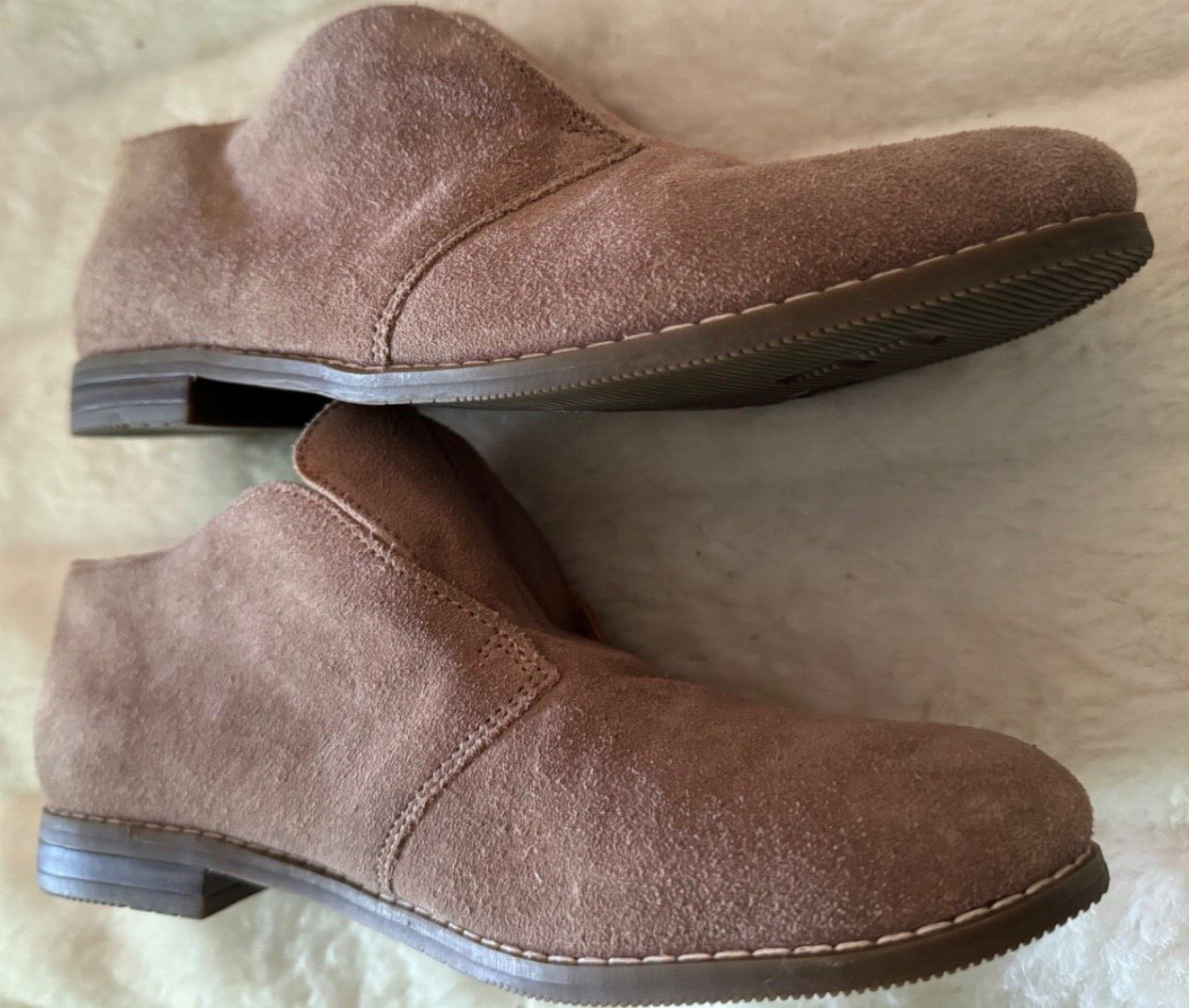 FRANCO SARTO SIZE 6M TAN Suede Slip on Almond Toe Front Flap NWOT