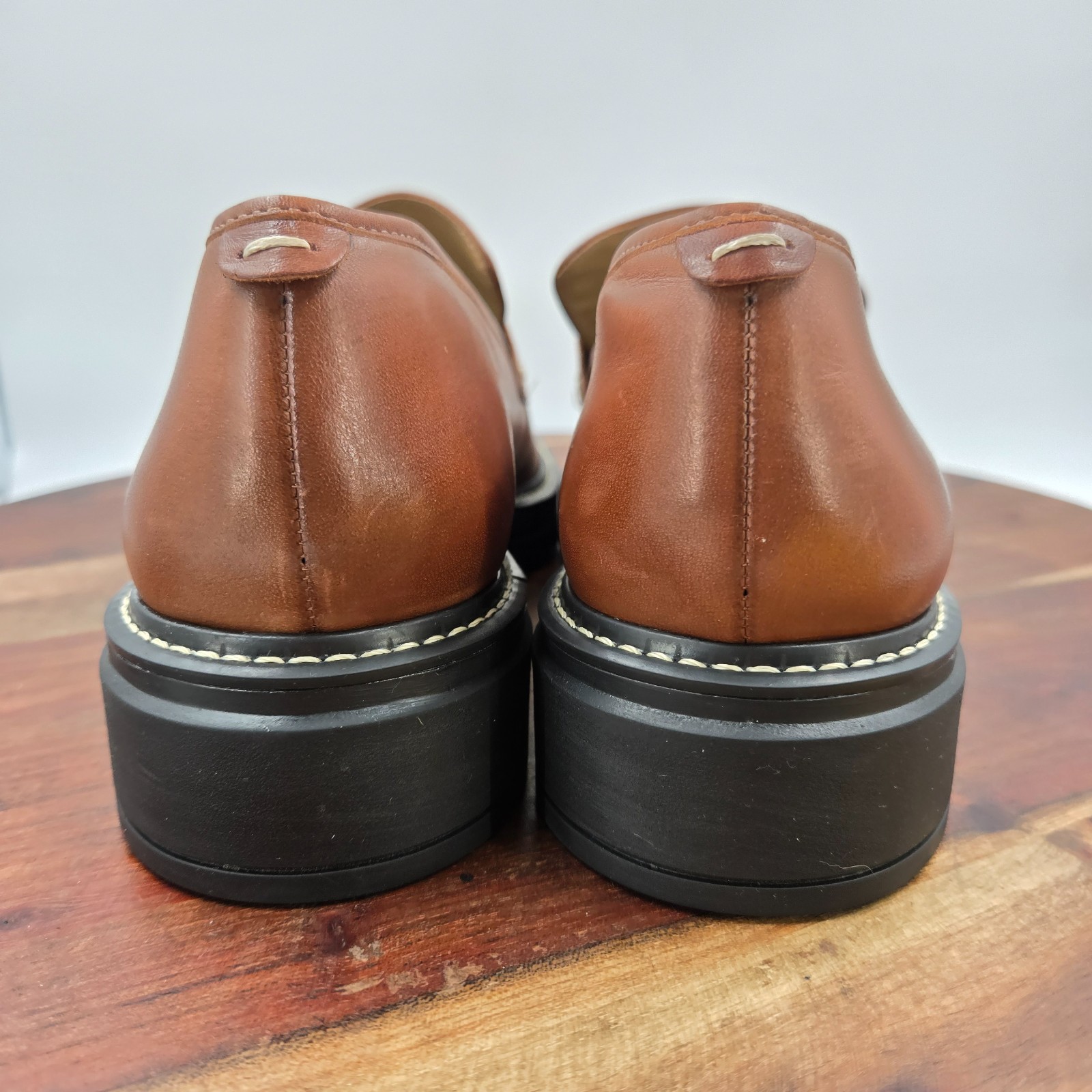 Bernardo Chandler Shoes Women’s 9.5M Brown Leather Platform Lug Penny Loafers