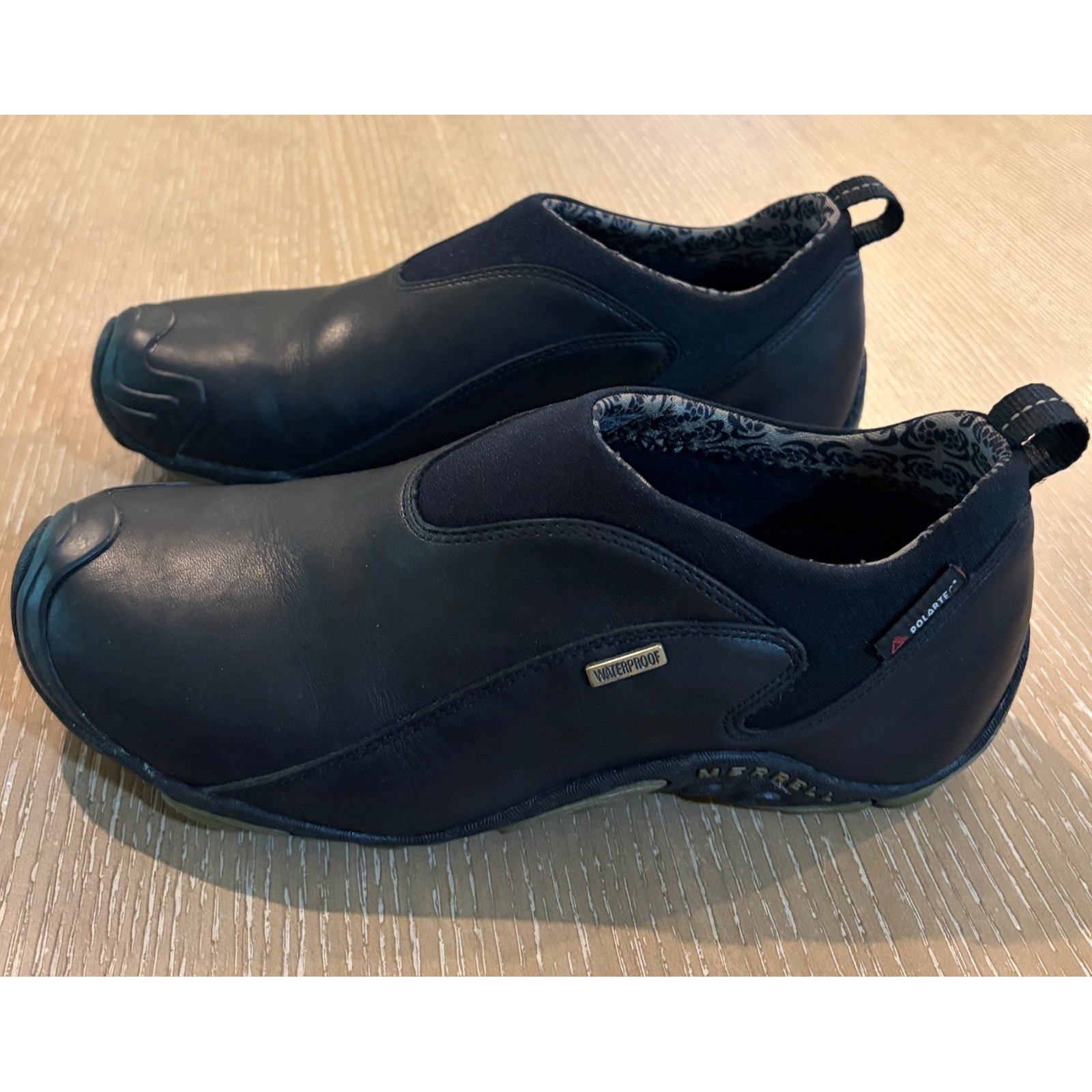 Merrell Polartec Smooth Black Leather Waterproof Slip-On Shoe US 7.5 Vibram