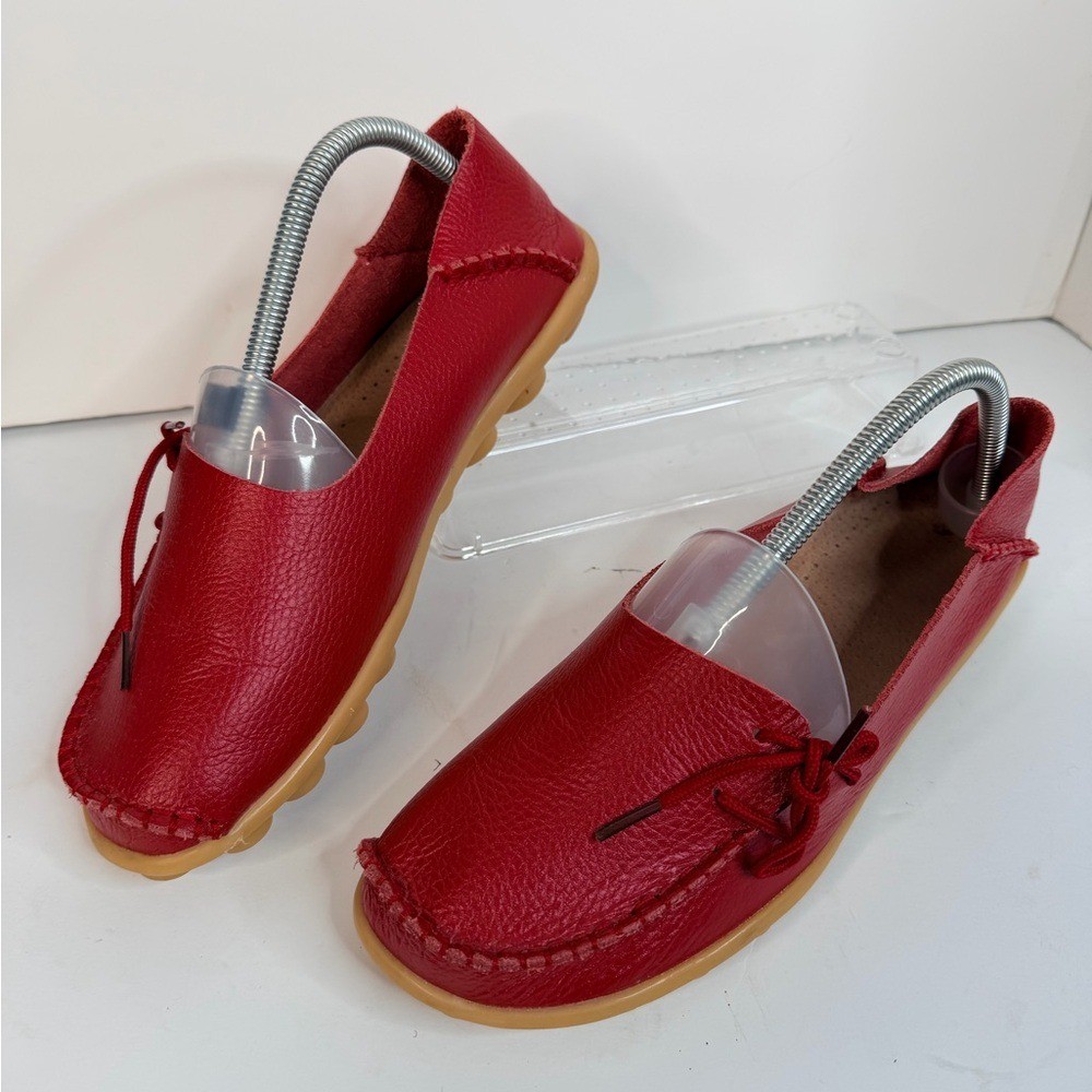 Women’s Leather Comfort Shoes Red Stitch Down Knobby Sole EU 44 US 12.5