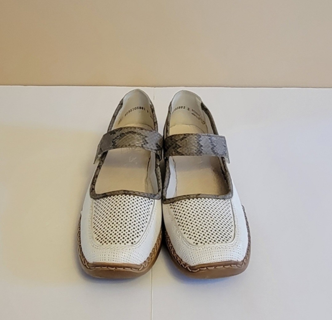 Rieker White and Tan Snake Print Mary Jane Style Comfort Shoes Size EU 38 US 7