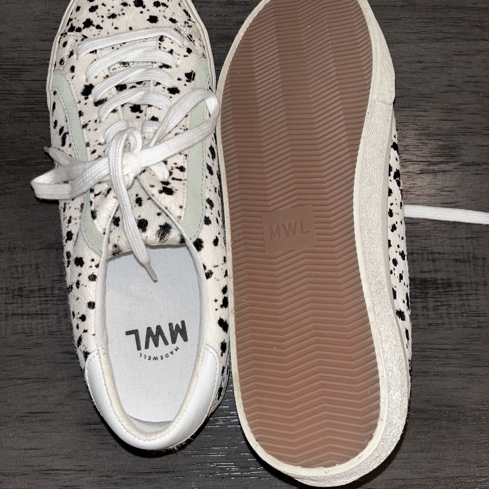 Madewell MWL Calf Hair Sneaker Size 10 White Black Dalmatian Spot Leather Casual