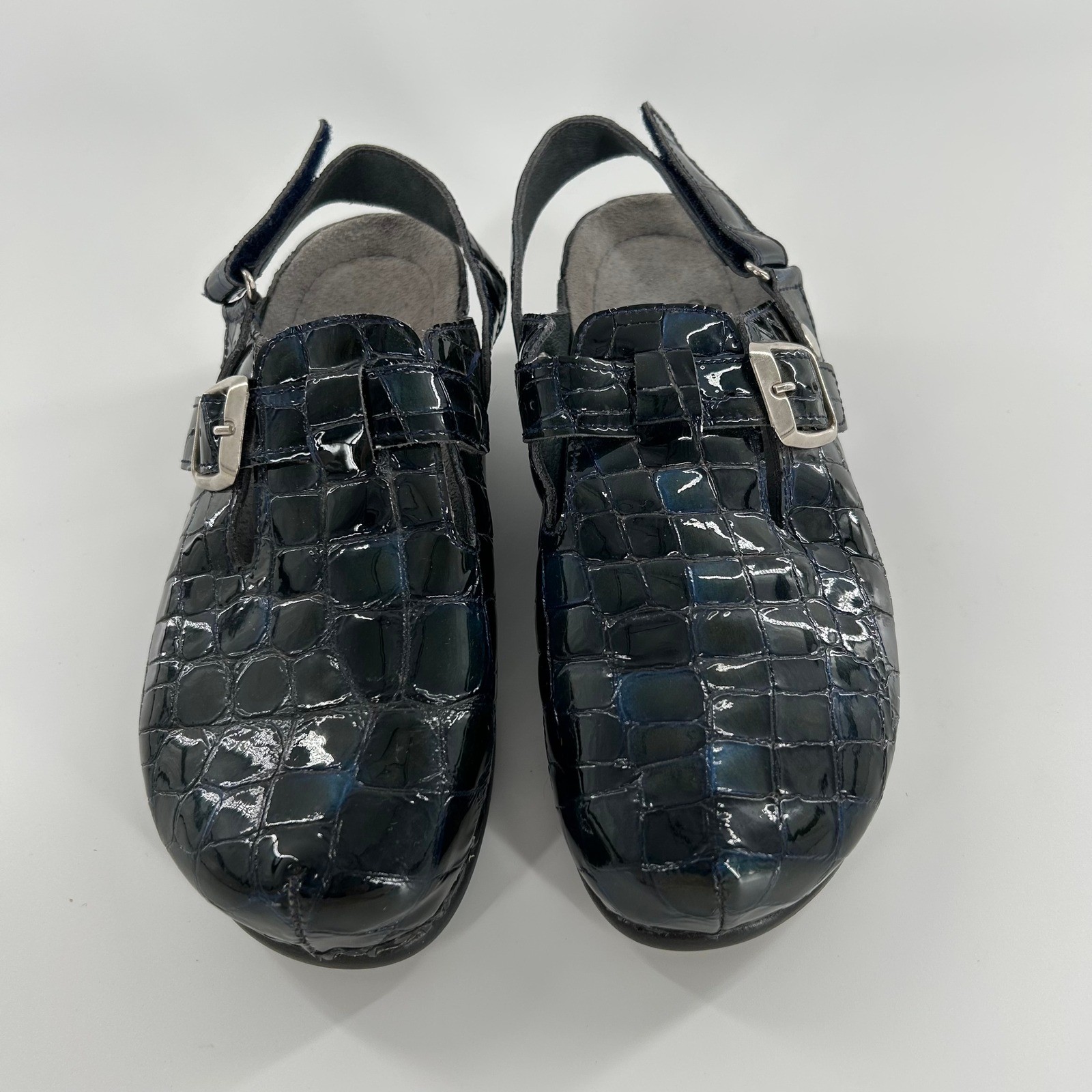 90’s Helle by Romu’s Patent Crocodile Print Slingback Clogs Mules Shoes Size 36