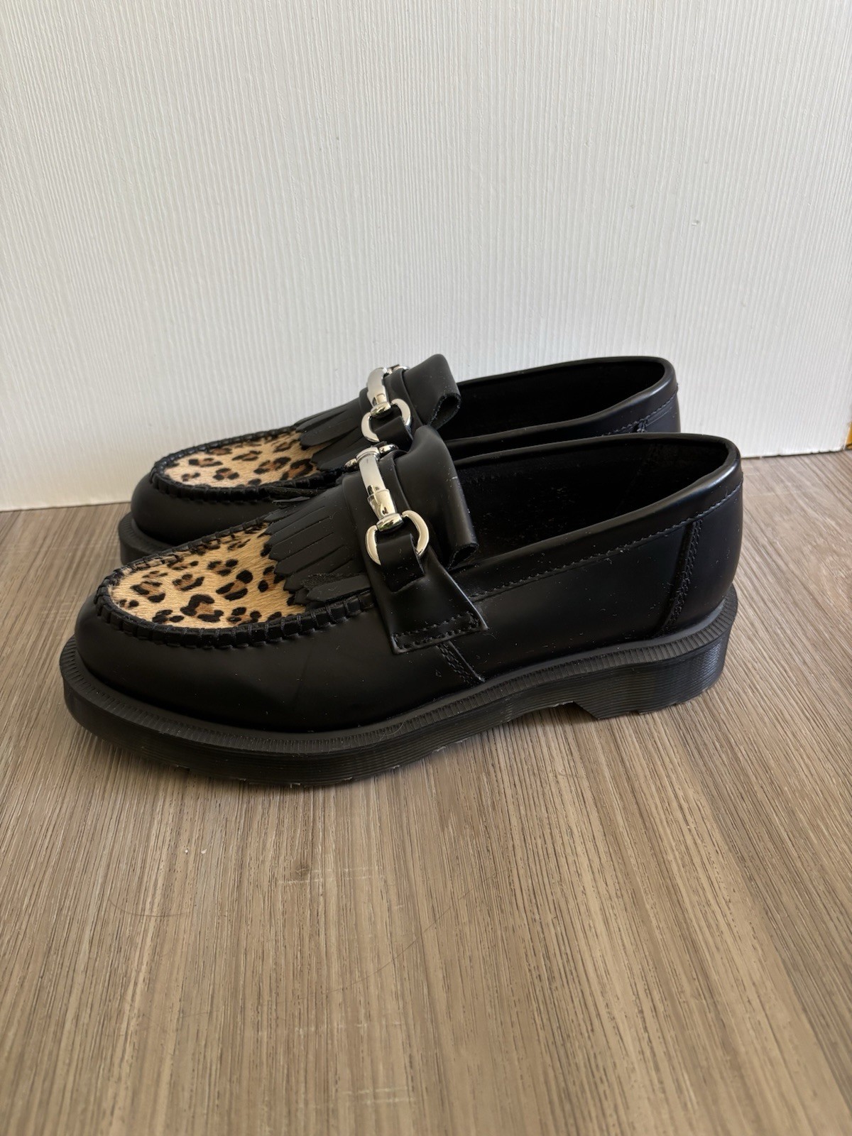 Dr. Martens Adrian Bone Snaffle Leopard Cheetah Hair-On Loafers Charm Size 7