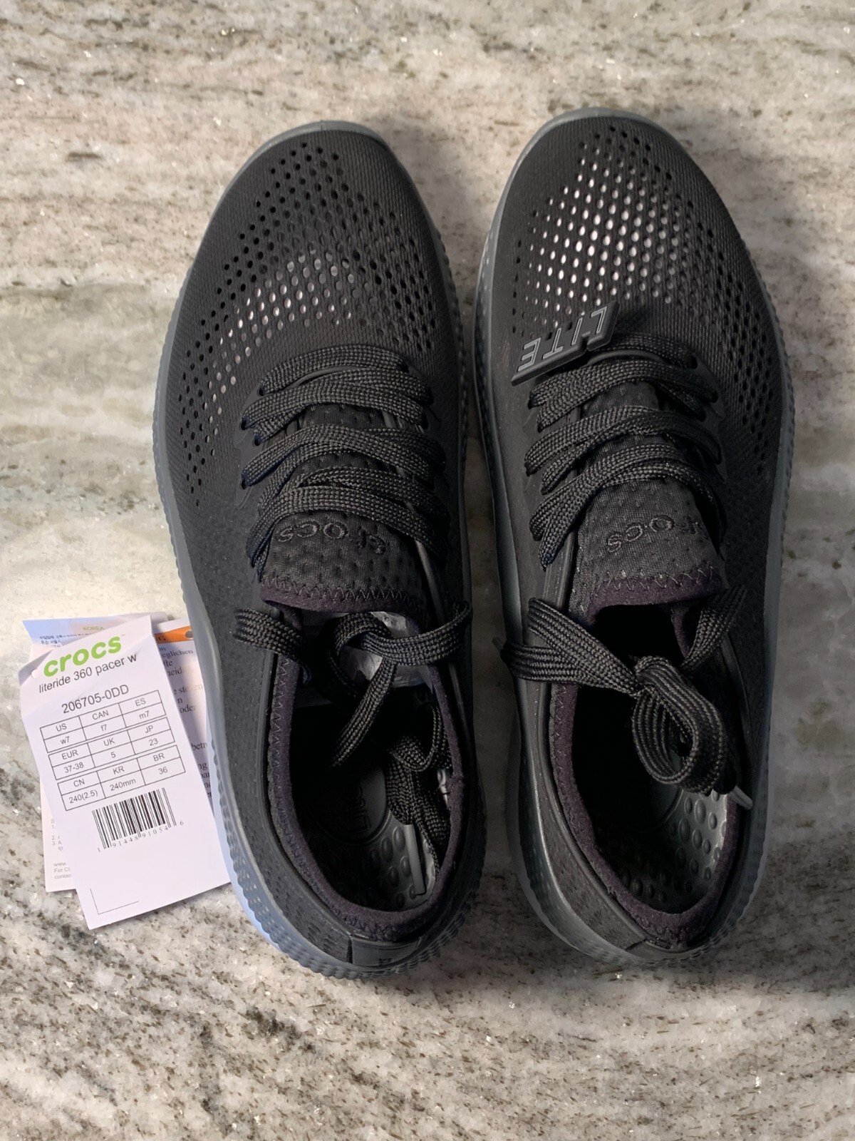 Crocs Women’s Sneakers Literide 360 Pacer Lace Up Tennis Shoes Sz 7 Black/Slate