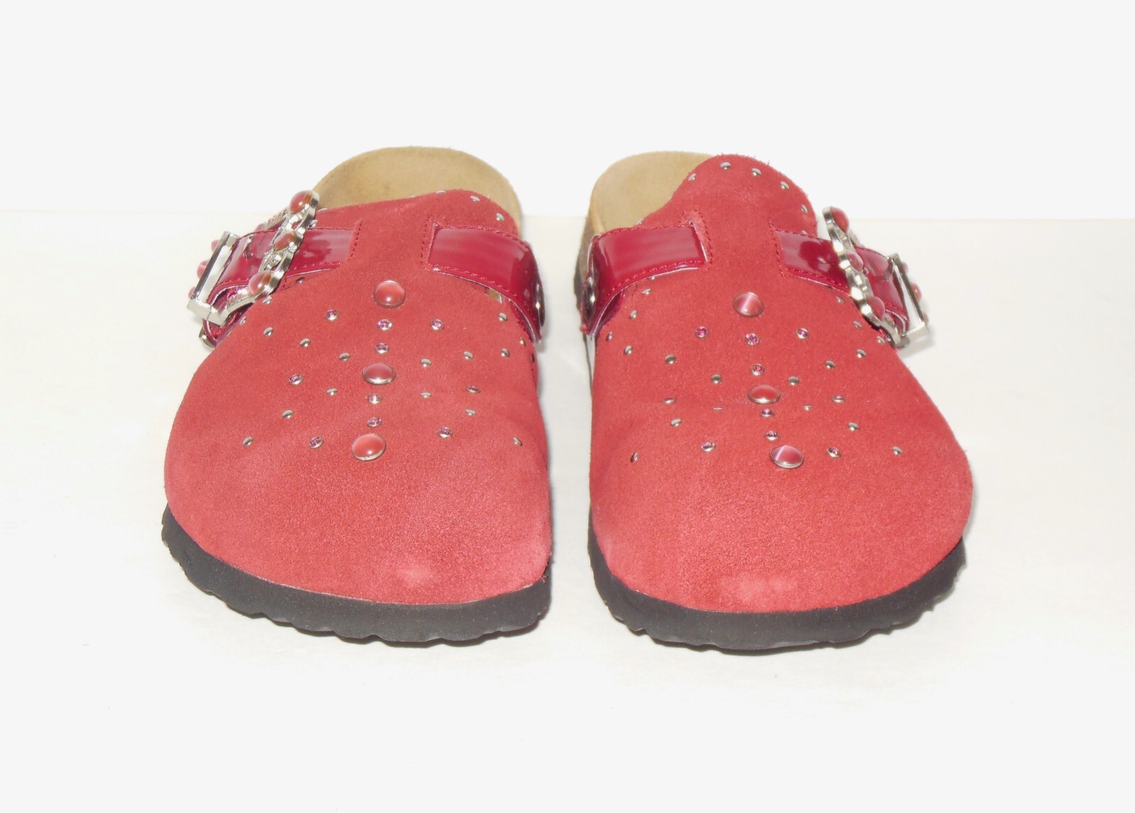 Birkenstock Betula ROCKO Suede Mules sz 40 L 9 M7 Cranberry Studded Clogs w Box