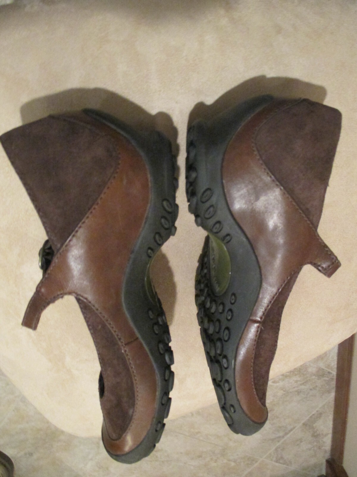 MERRELL PLAZA SADDLE 10 41 Brown Leather Buckle Mary Janes Wedge Heels Shoes