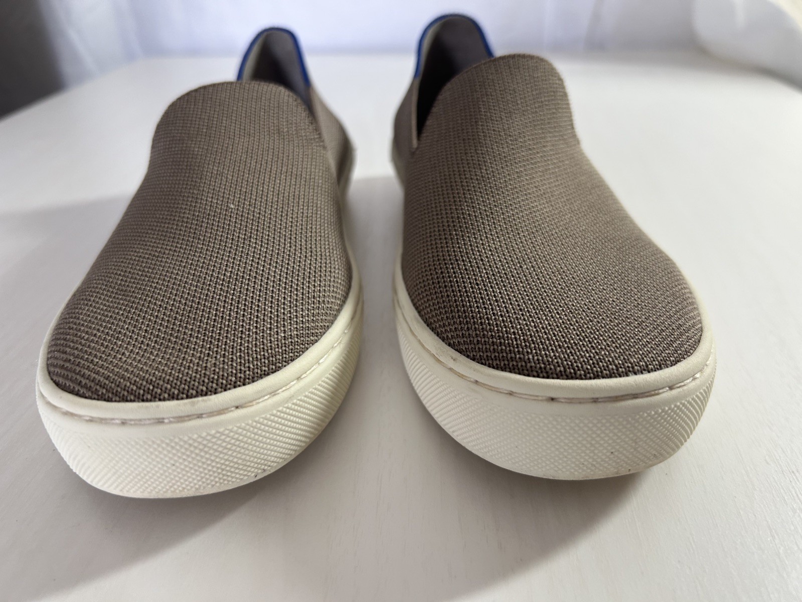 Rothys The Original Slip On Sneaker Shoes Brown & White Knit 6