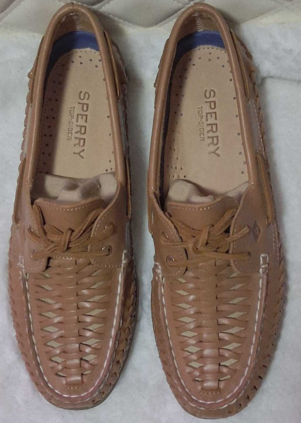 Sperry Authentic Original 2 Eye Woven Boat Shoes Womens Sz 9.5 Tan Leather NEW