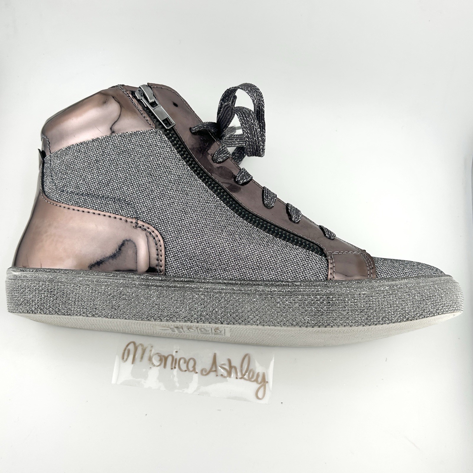 Lauren Lorraine Pewter Silver Sparkle High top Sparkly Sneakers Women’s 9 – New