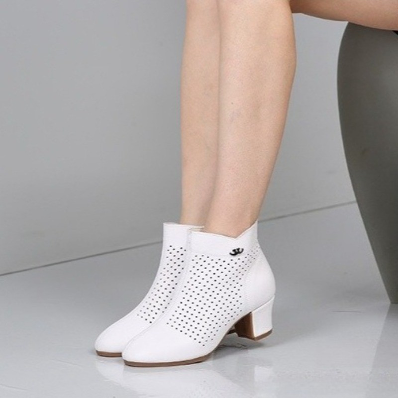 Faux Leather Summer Hollow Out Latin Dance Shoes Lady Mid-Heel Soft-Soled Shoes