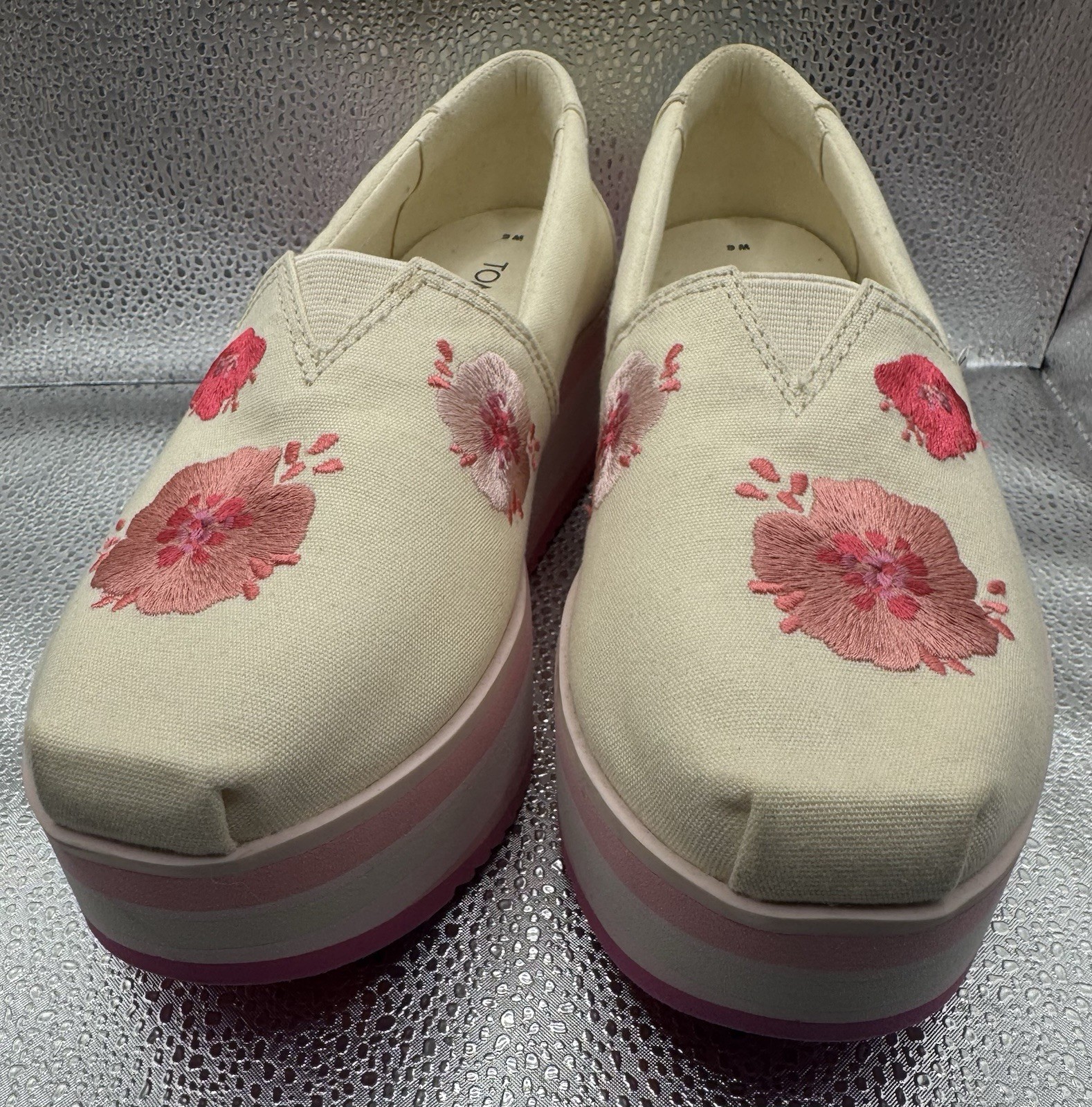 Toms Alpargata Platform Pink Poppies Embroidered Canvas size 6