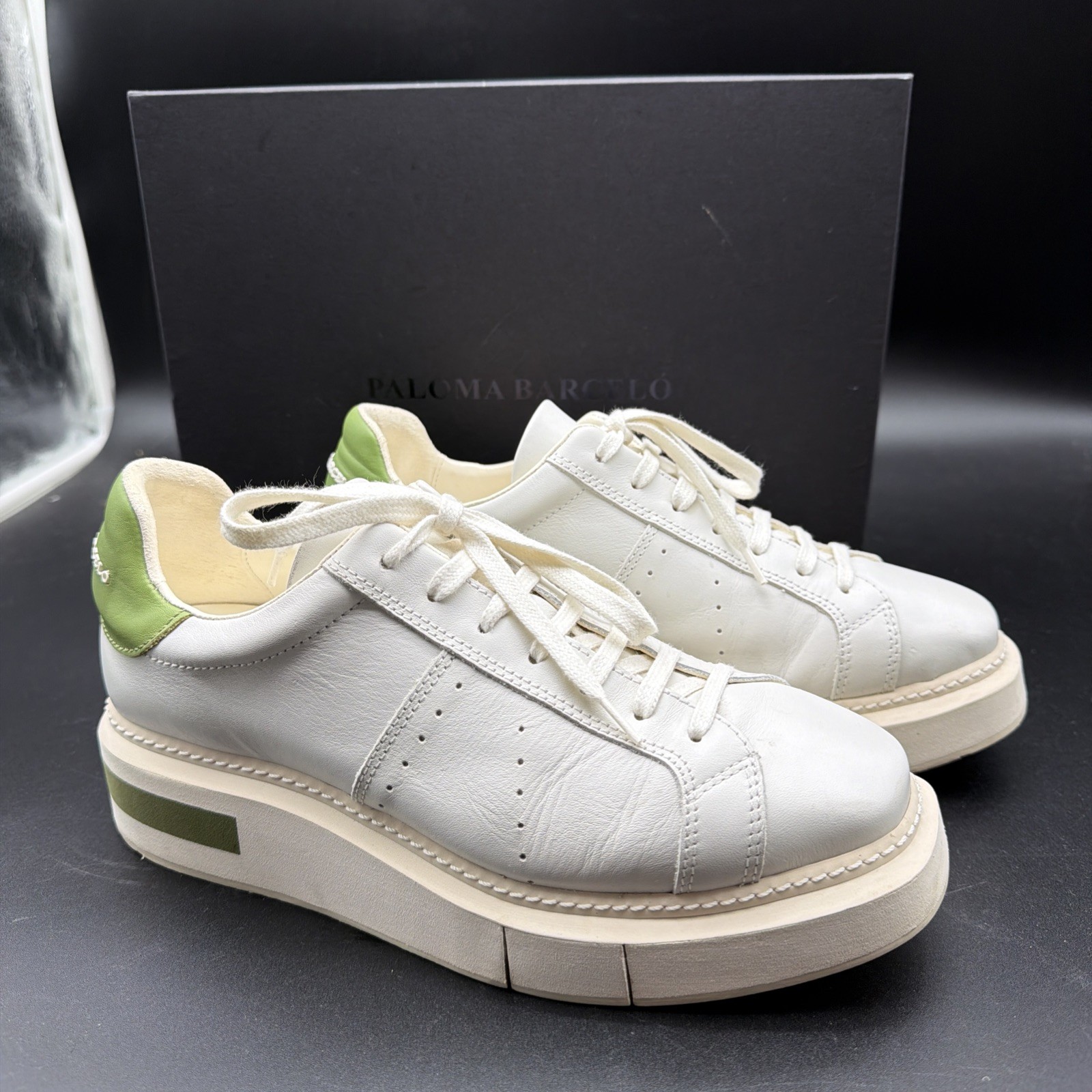 Free People Paloma Barcelo Lily Platform Sneaker Lt Gray Leather Green 40/9-9. 5