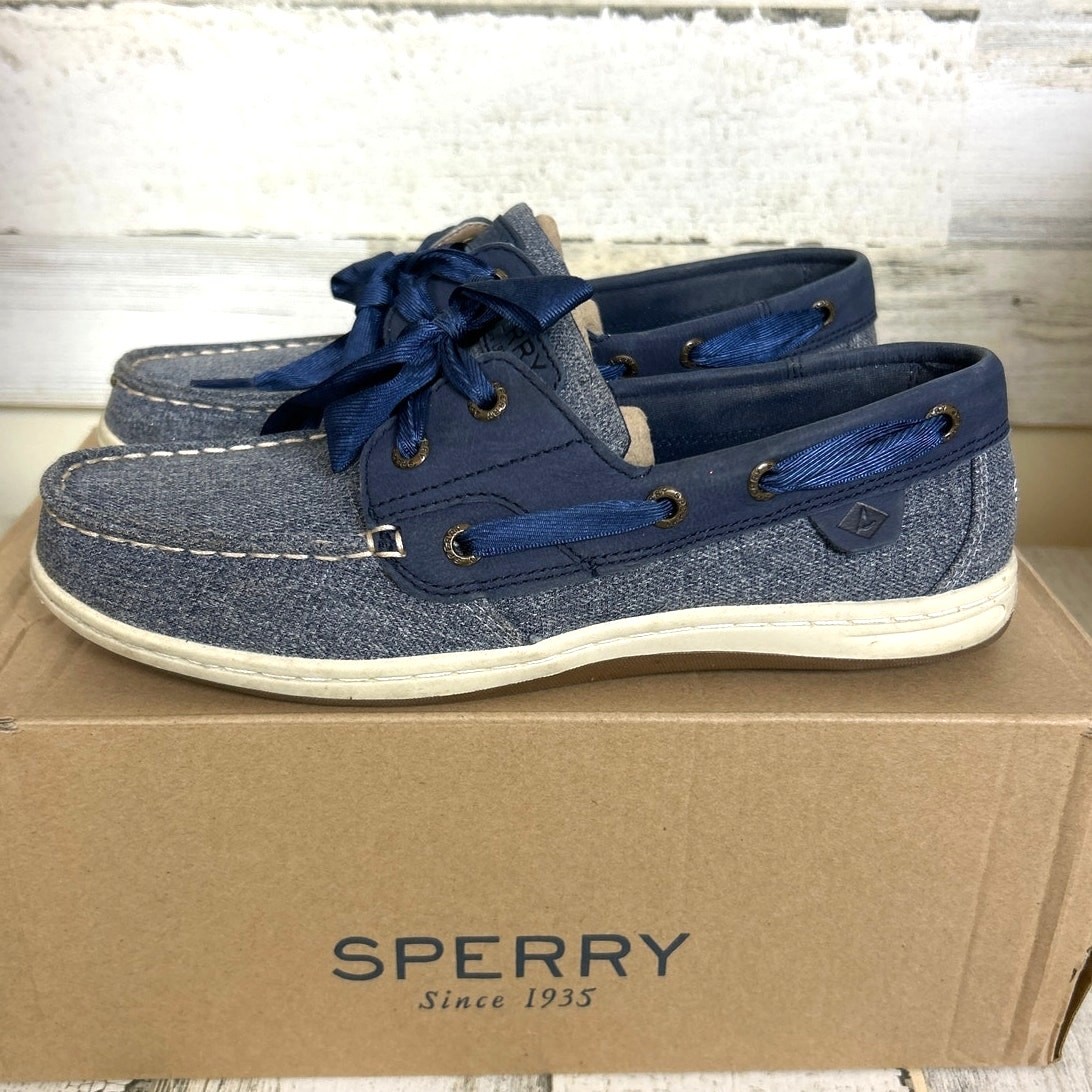 Sperry Womens 7.5 Koifish Sparkle Canvas Boat Shoe Loafer Ribbon Lace-Up Leather