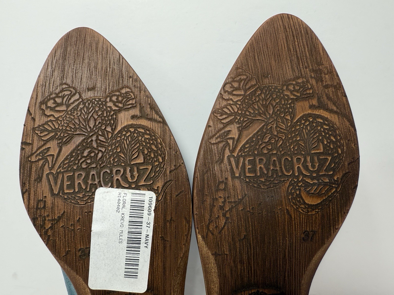 Sundance Catalog Veracruz Floral Krevo Mules Laser Cut Navy Blue Teal Size 37 7