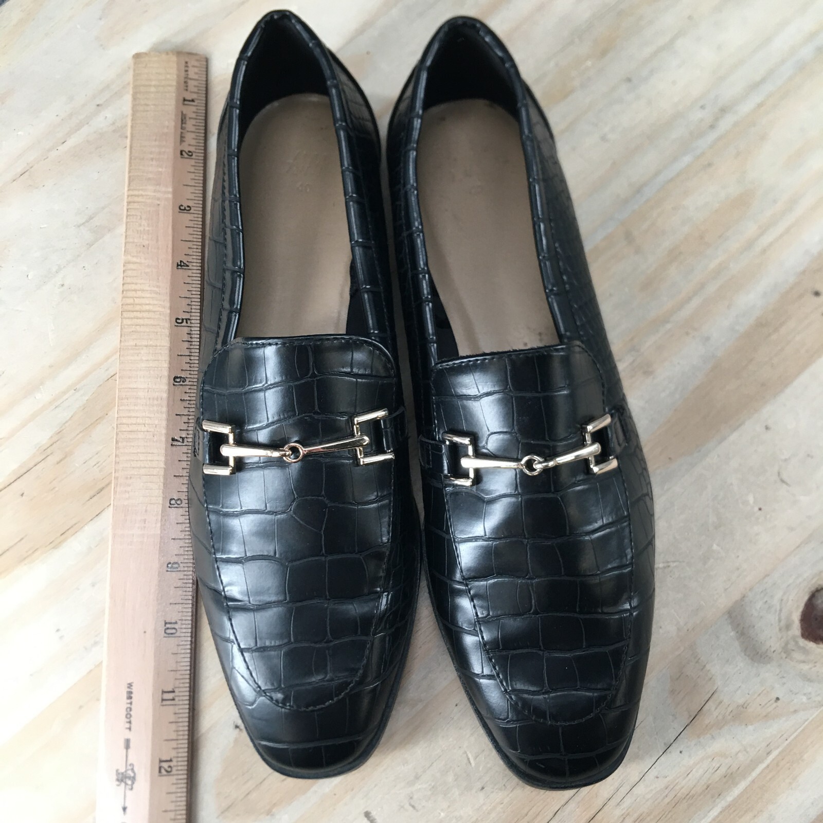 H&M Shoes Womens 9 Bit Loafers Black Faux Leather Almond Toe Casual Comfort