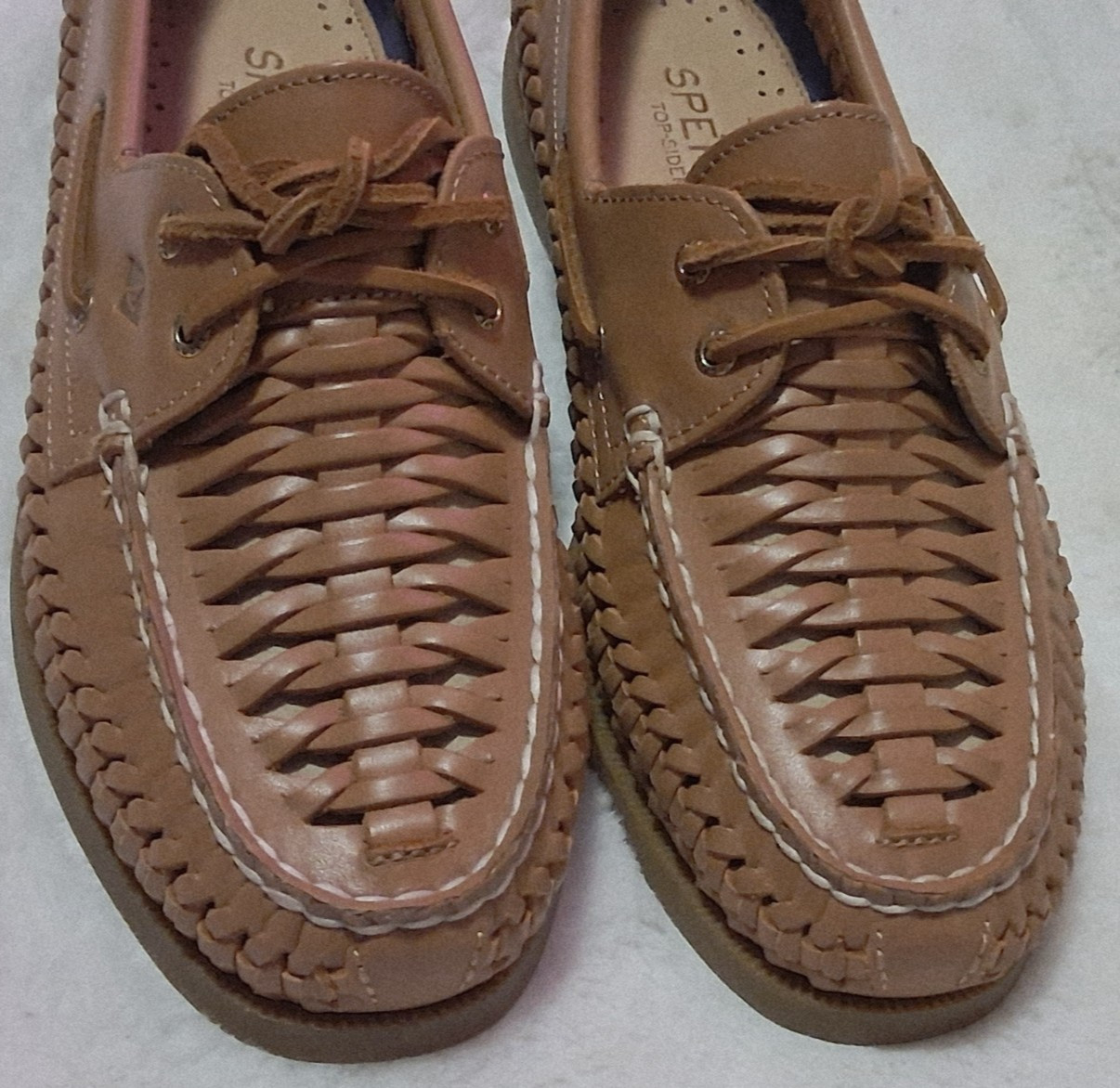 Sperry Authentic Original 2 Eye Woven Boat Shoes Womens Sz 9.5 Tan Leather NEW