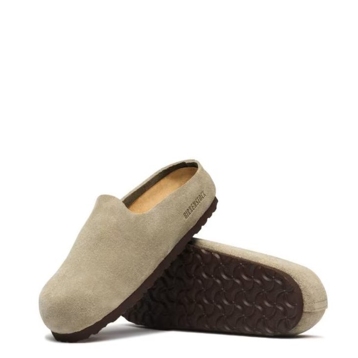 BIRKENSTOCK AMSTERDAM WRAPPED TAUPE MEDIUM/NARROW WIDTH SUEDE CLOGS CLOSED SLIPP