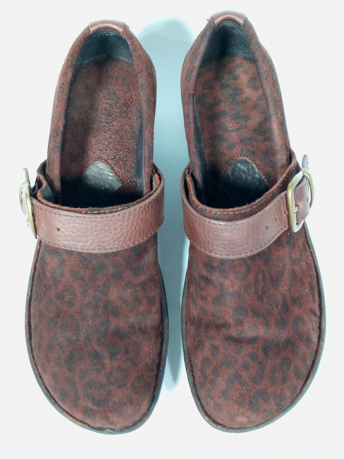 Born Women’s Glendell Brown Leopard Slip On Clog Shoes B64857 Size 8 EU 39 Good