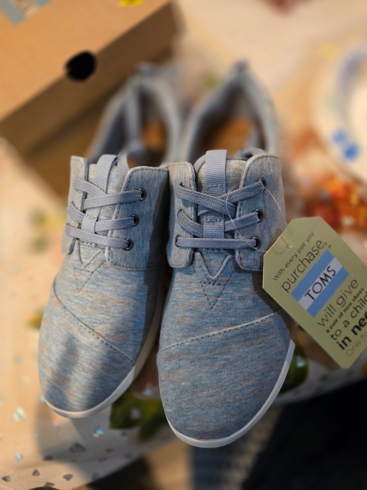 Toms Alaskan Blue Heather Jersey Lace up shoes size 6.5 women’s NIB