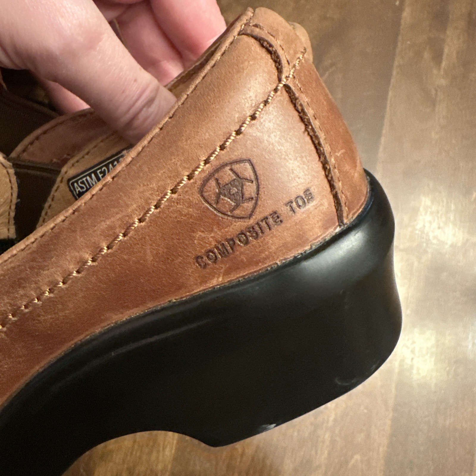 Ariat Womens 8B Work Toe Non Slip Safety Clog Brown Leather Composite Toe