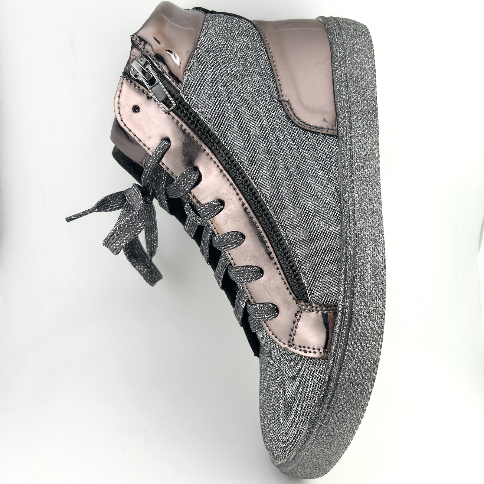 Lauren Lorraine Pewter Silver Sparkle High top Sparkly Sneakers Women’s 9 – New