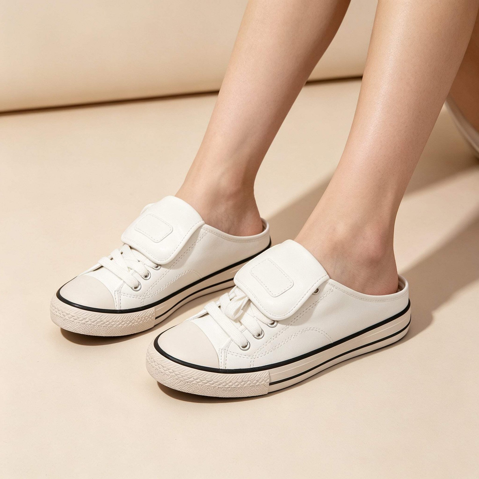 Women Mule Sneakers Slip On Backless Casual Loafers Non Slip Comfort Flat Shoes
