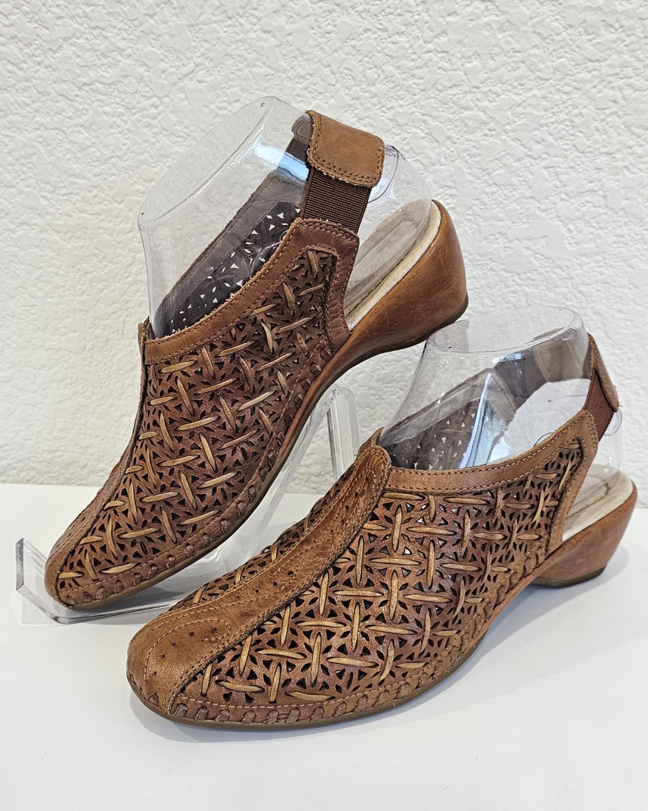 Pikolinos Women’s Brown Leather Slingback Shoes Laser Cut Comfort EU 35 US 5