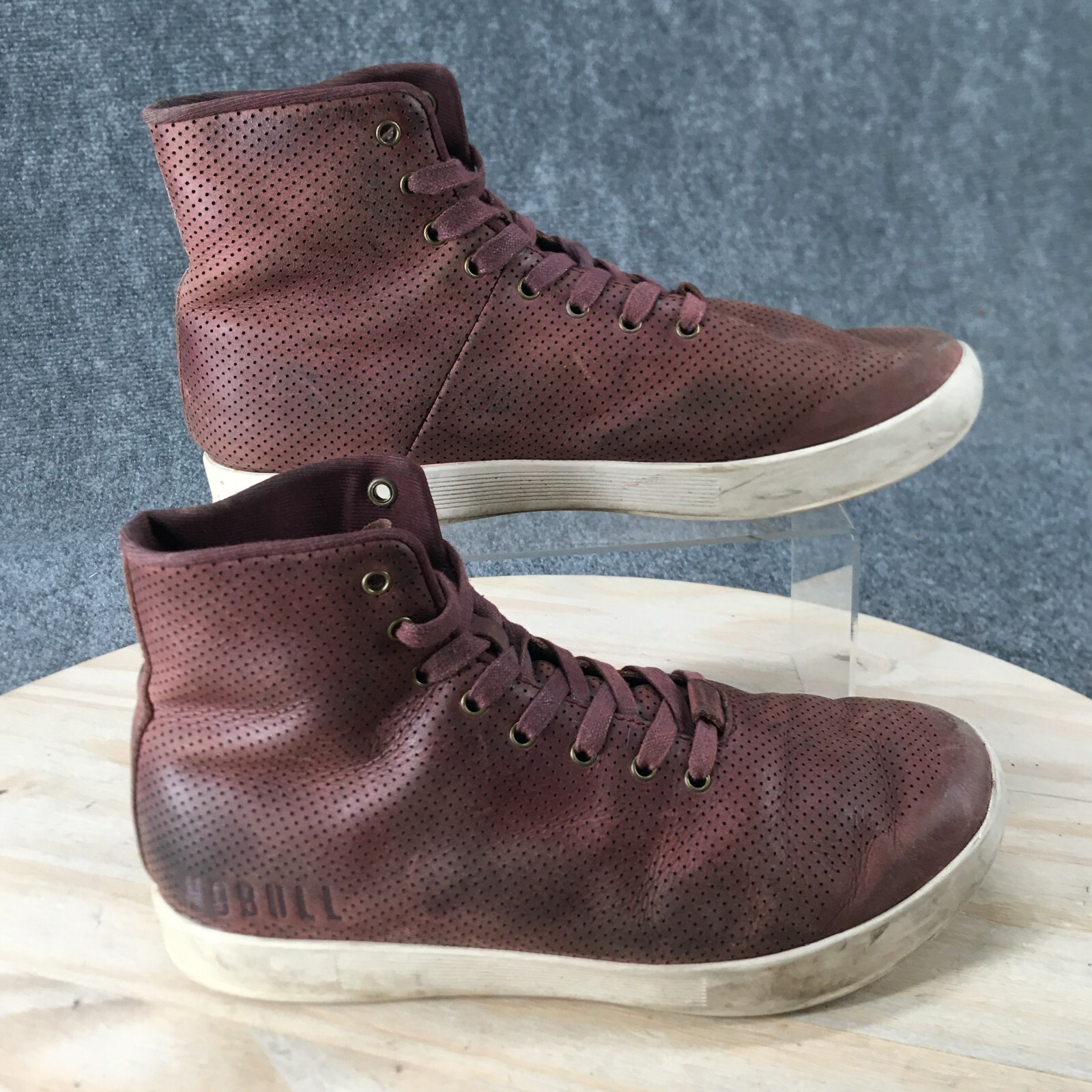 No Bull Shoes Mens 8.5 Womens 10 Sneakers Burgundy Leather High Top Lace Up