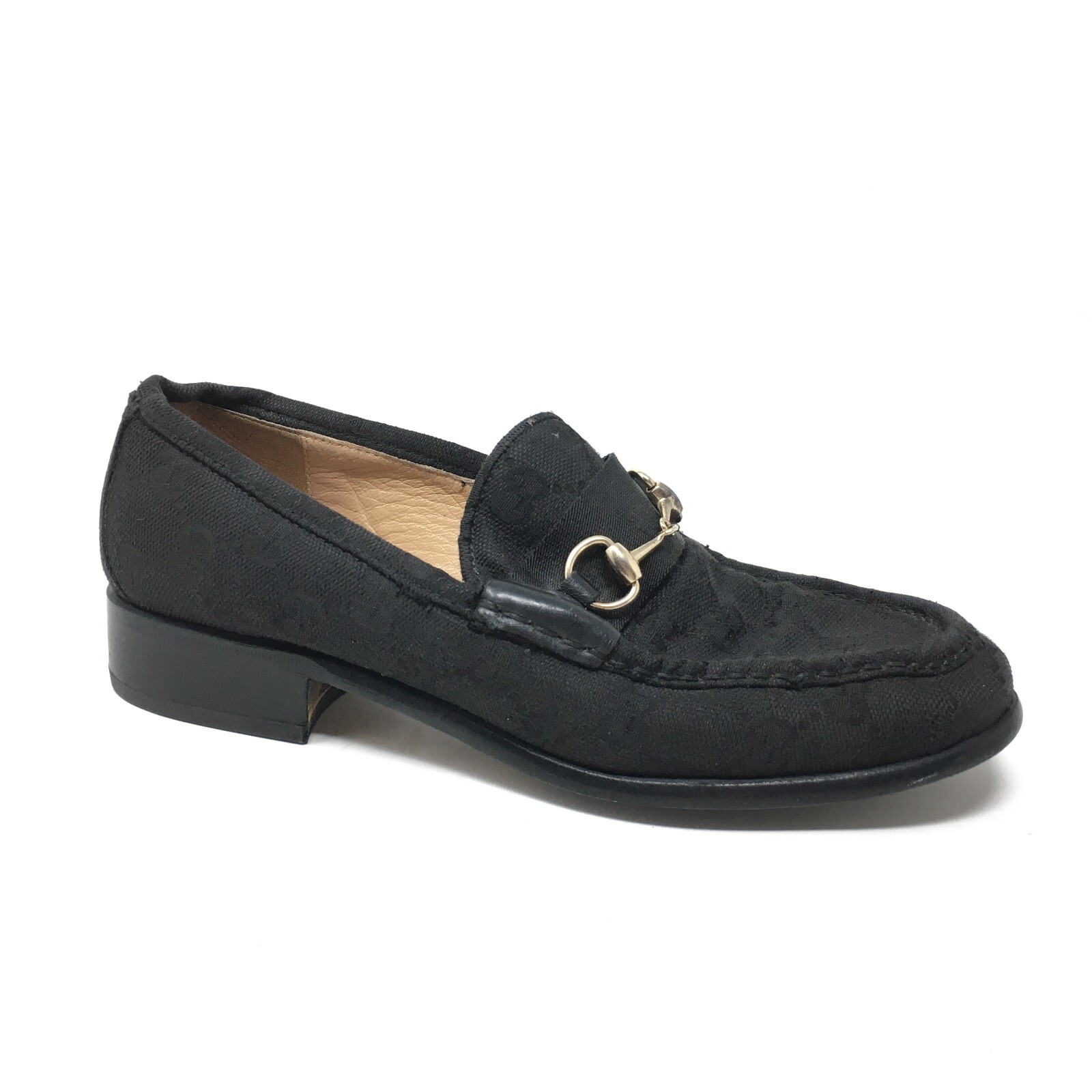 Gucci GG Monogram Horsebit Loafers Shoes Womens Size 6.5 Black Fabric Slip On