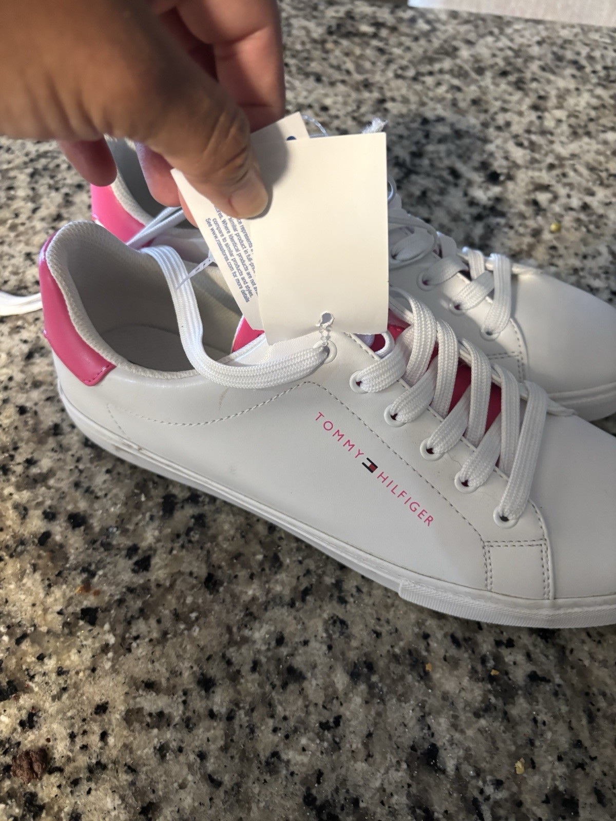 Tommy Hilfiger Men’s White/Pink Low Top Lace-Up Sneakers, Solid Casual