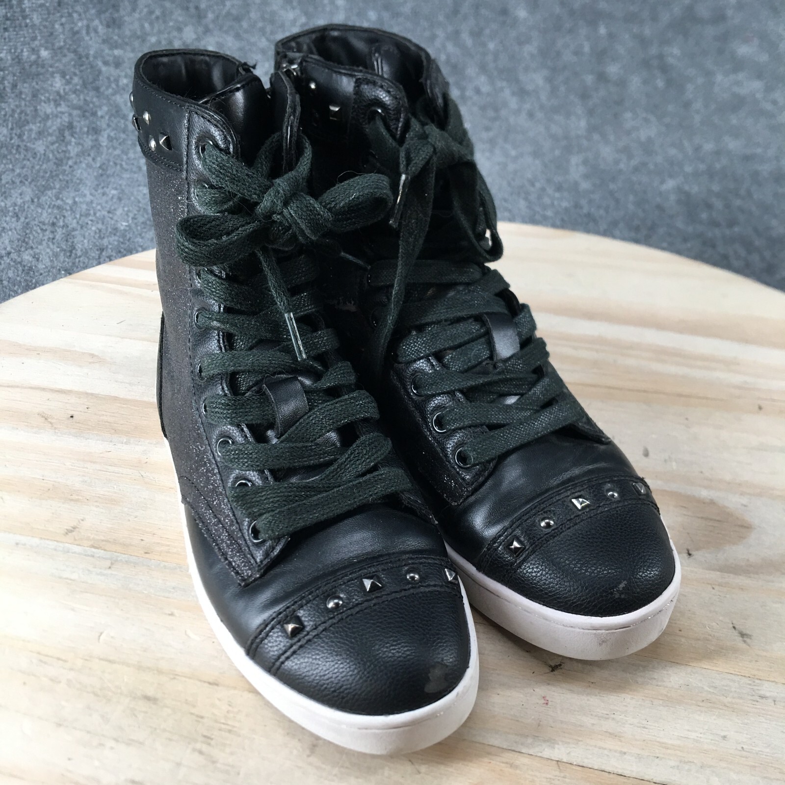 Pastry Shoes Womens 5.5 High Top Sneakers Black Glittered Faux Leather Lace Up