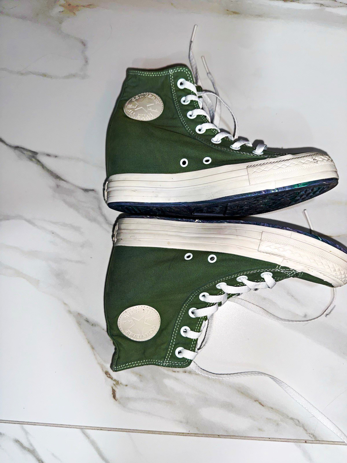Converse Chuck Taylor All Star High Top Green/White Canvas Wedges Lace UpSneaker