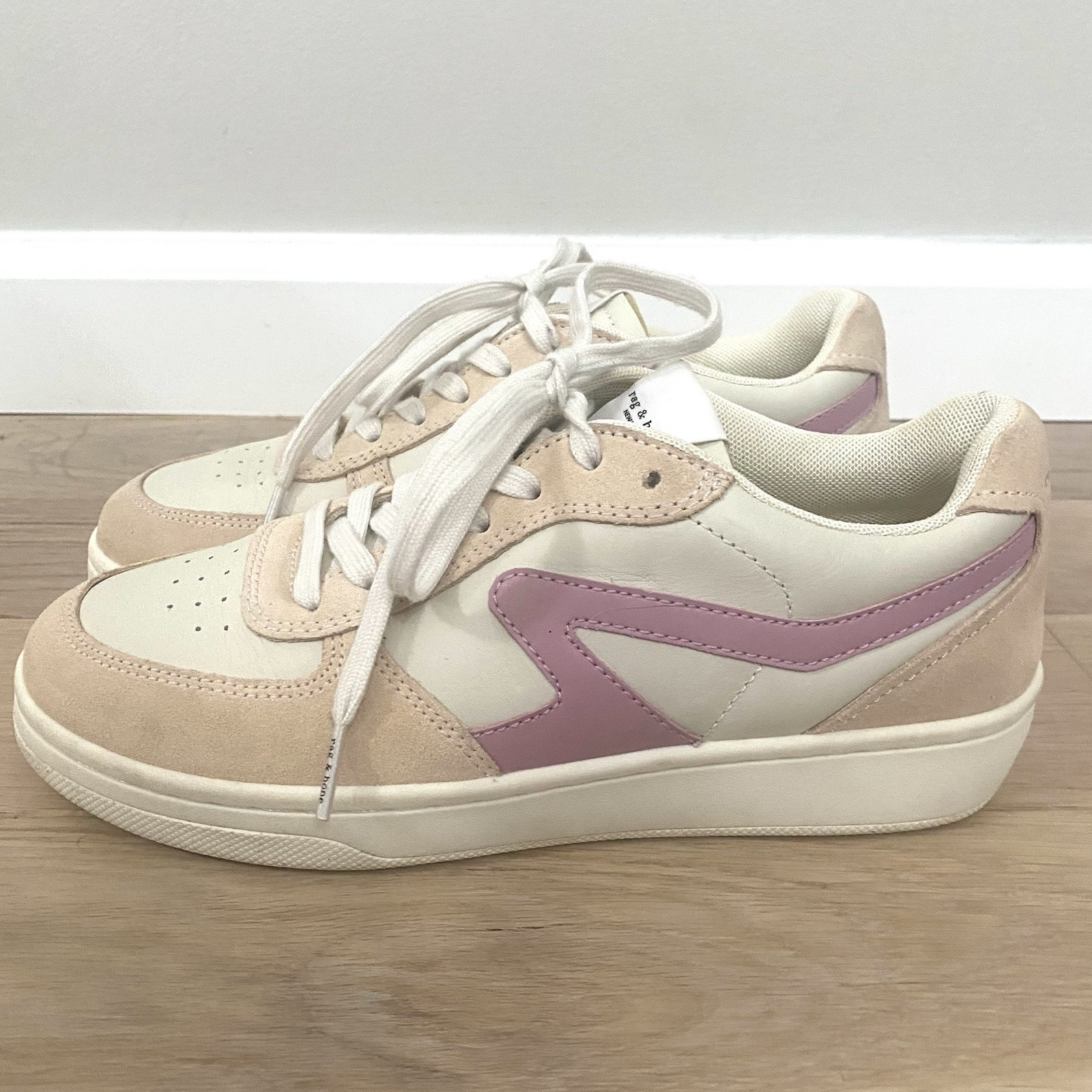 Rag & Bone Retro Suede Court Sneaker Size 37.5 US 7.5 Lace Up Turtle Dove Pink