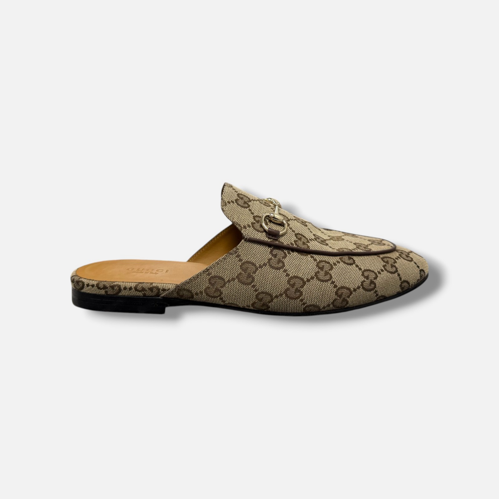 Gucci Women’s Brown Princetown GG Canvas Bit Loafer Mules Shoes Size EU:39 US:9