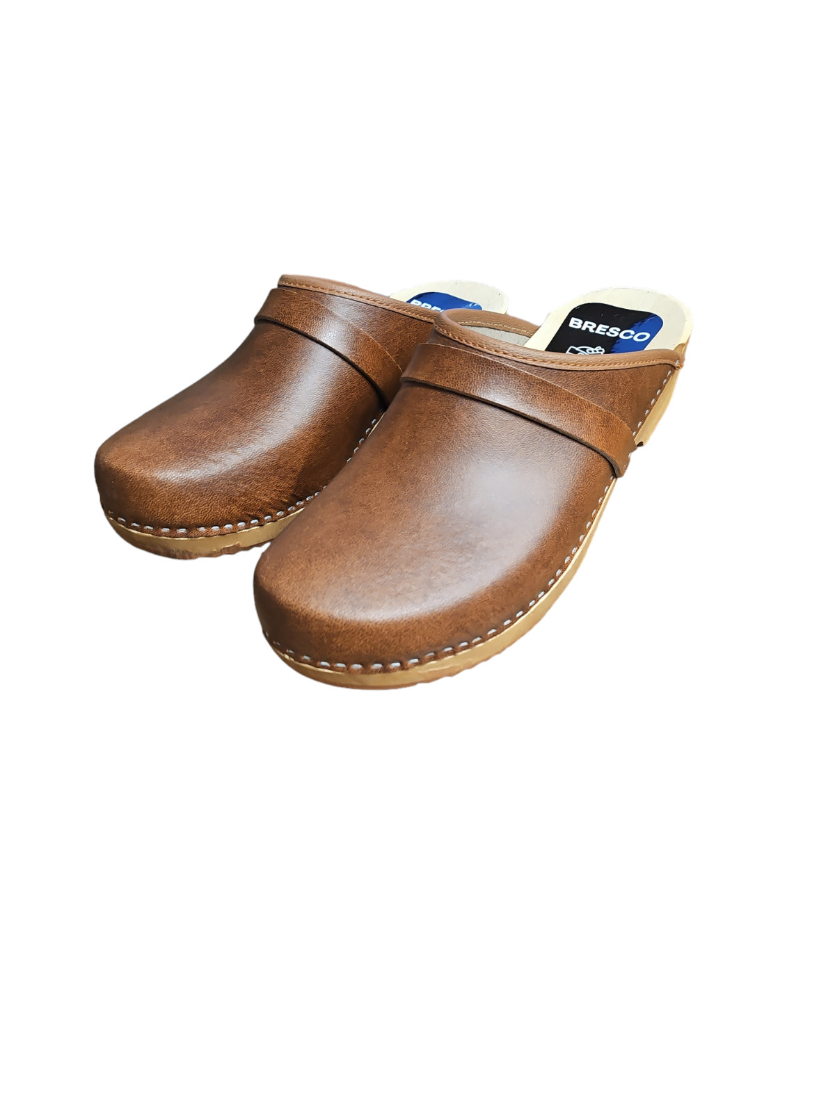 Swedish wooden clogs Made OF natural leather in brown and light wooden sole