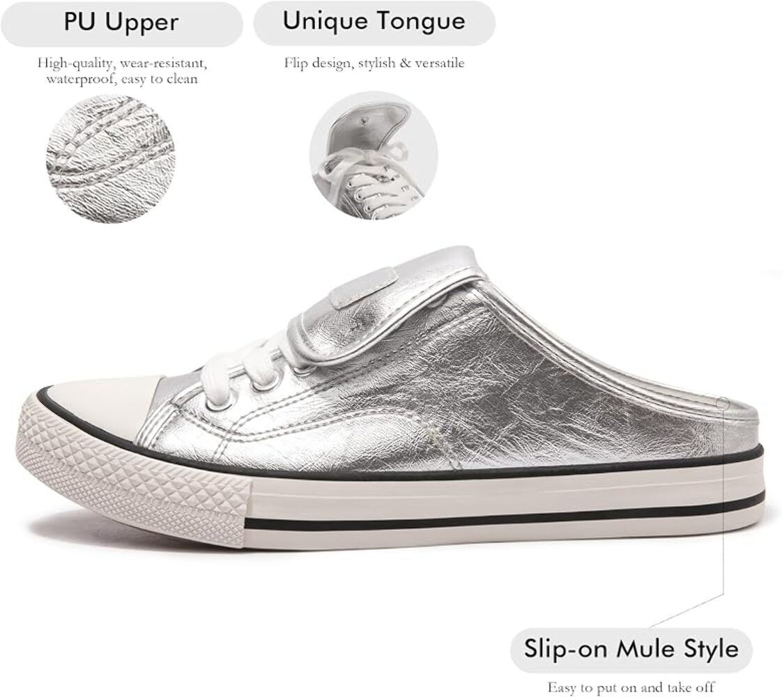 Women Mule Sneakers Slip On Backless Casual Loafers Non Slip Comfort Flat Shoes