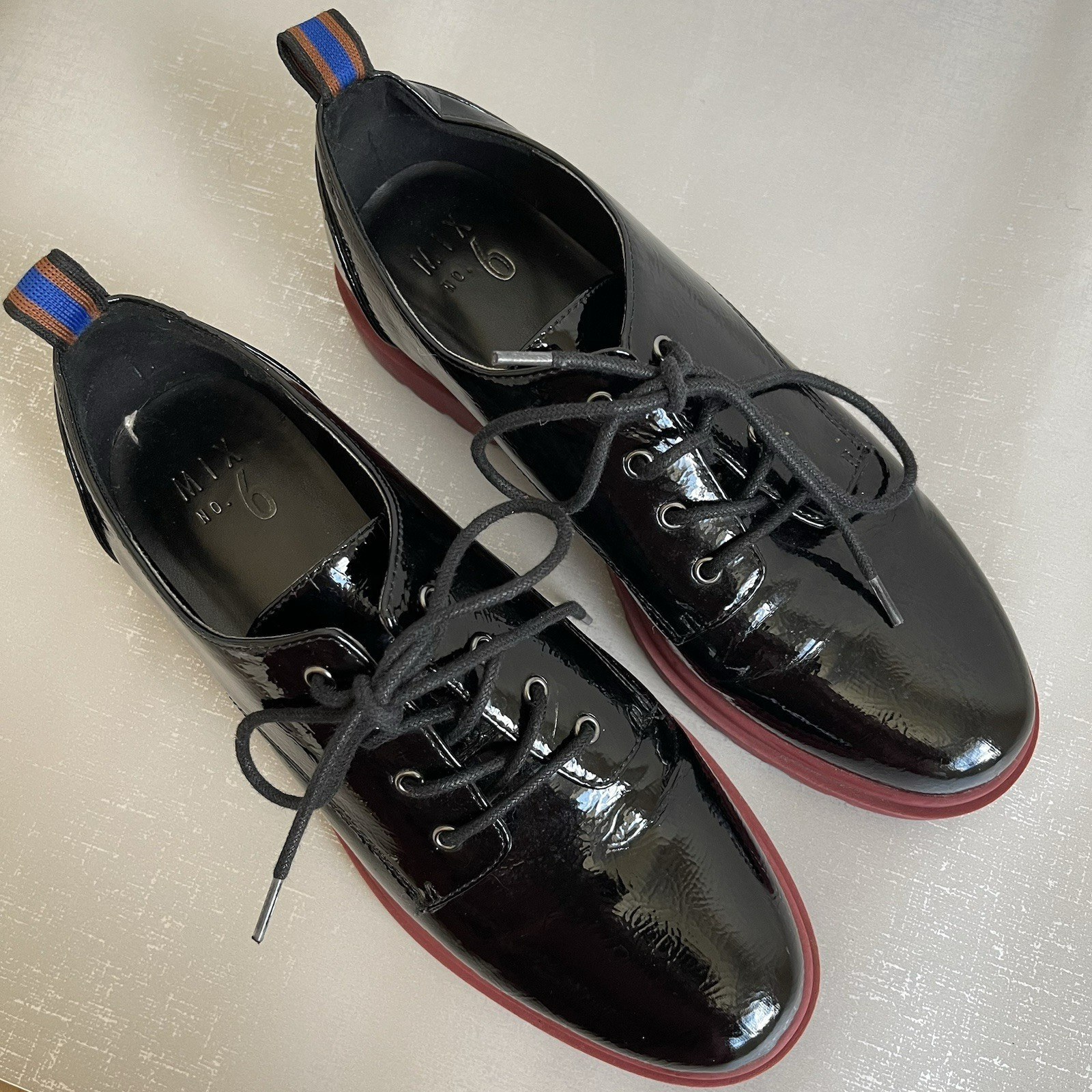 Mix No. 6 Women’s Black Patent Leather Oxford Shoes Lug Sole 9.5 Preppy Comfort