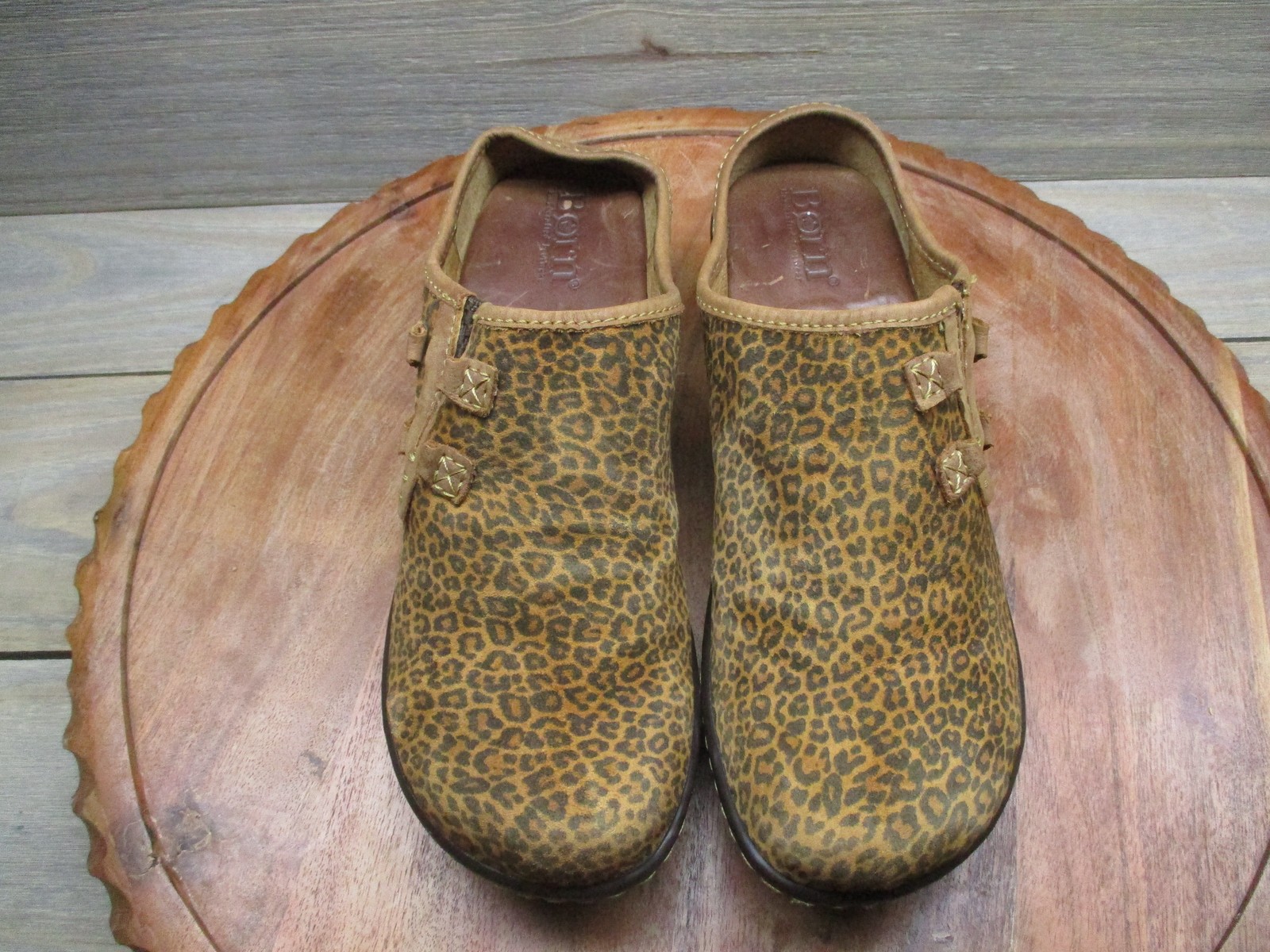 Born Clog Shoes Womens Size 10 Brown Leather Leopard Slip On Comfort W12058