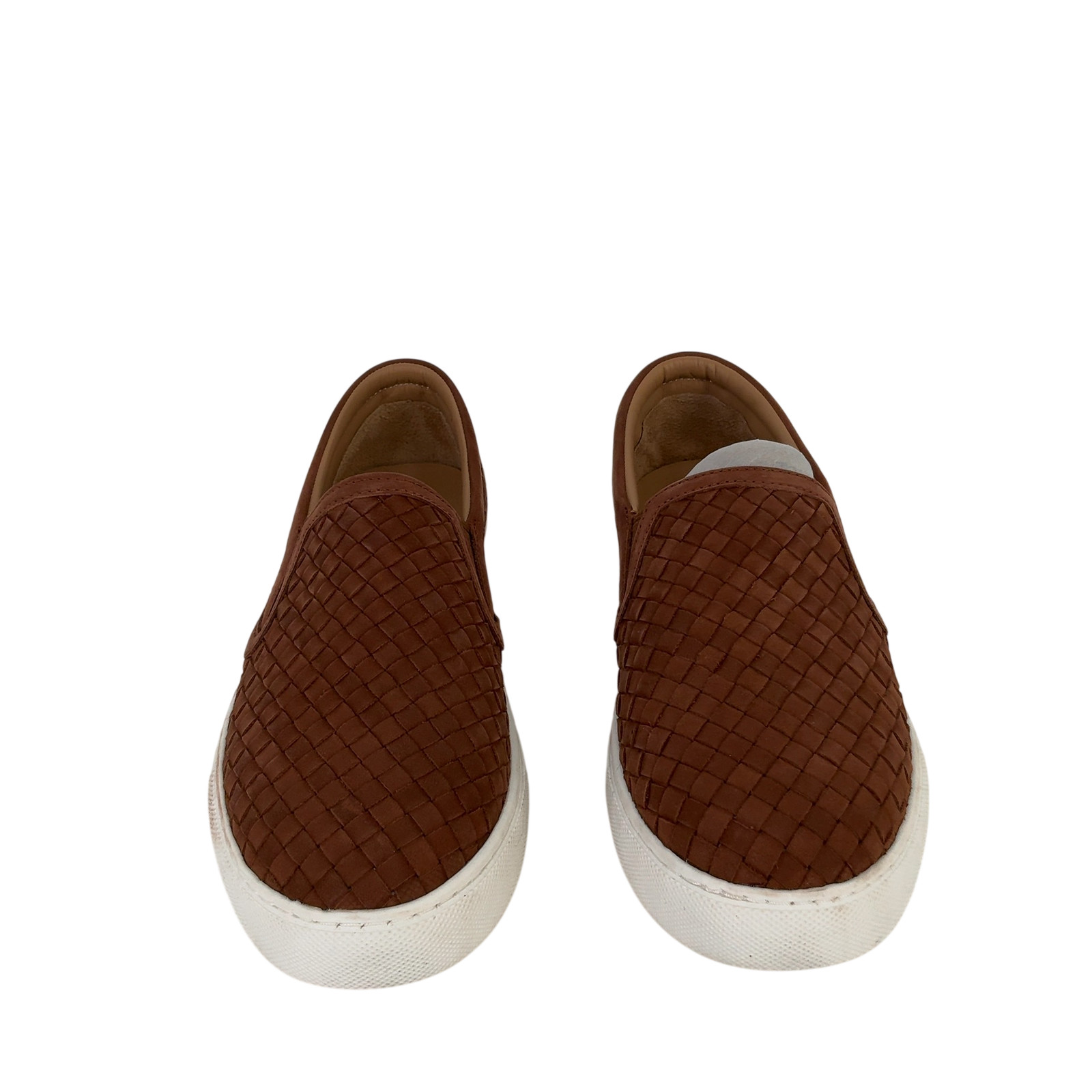 Quince Women 100% Handwoven Leather Slip On Sneaker Cognac Shoes 9