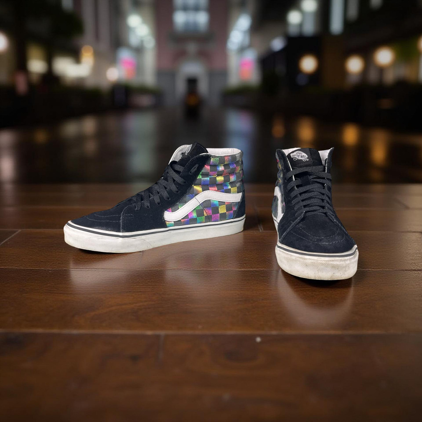 VANS SK8-Hi Womens 9 Iridescent Checkerboard Hi Top Black Suede Sneaker Skate