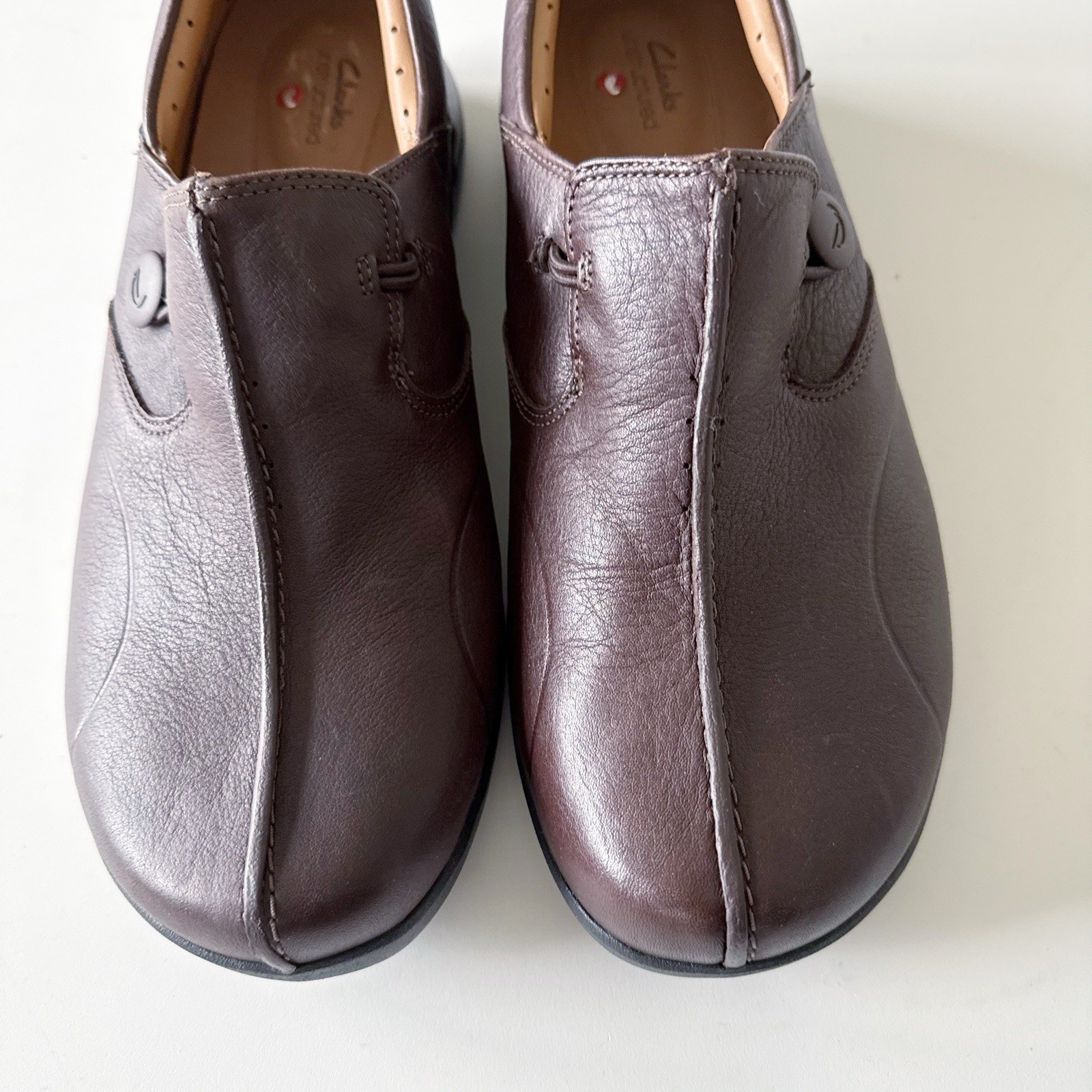Clarks Unstructured Brown Leather Shoes Un Loop 2 Walk Size 11M Slip On Comfort