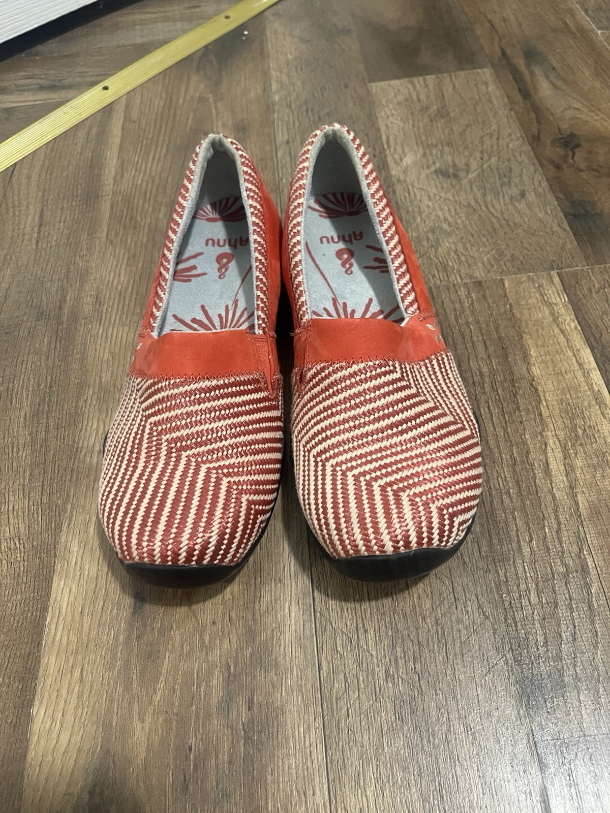 Ahnu Jackie Pro Slip-On Shoes Orange and white striped slip-on loafers Size 7