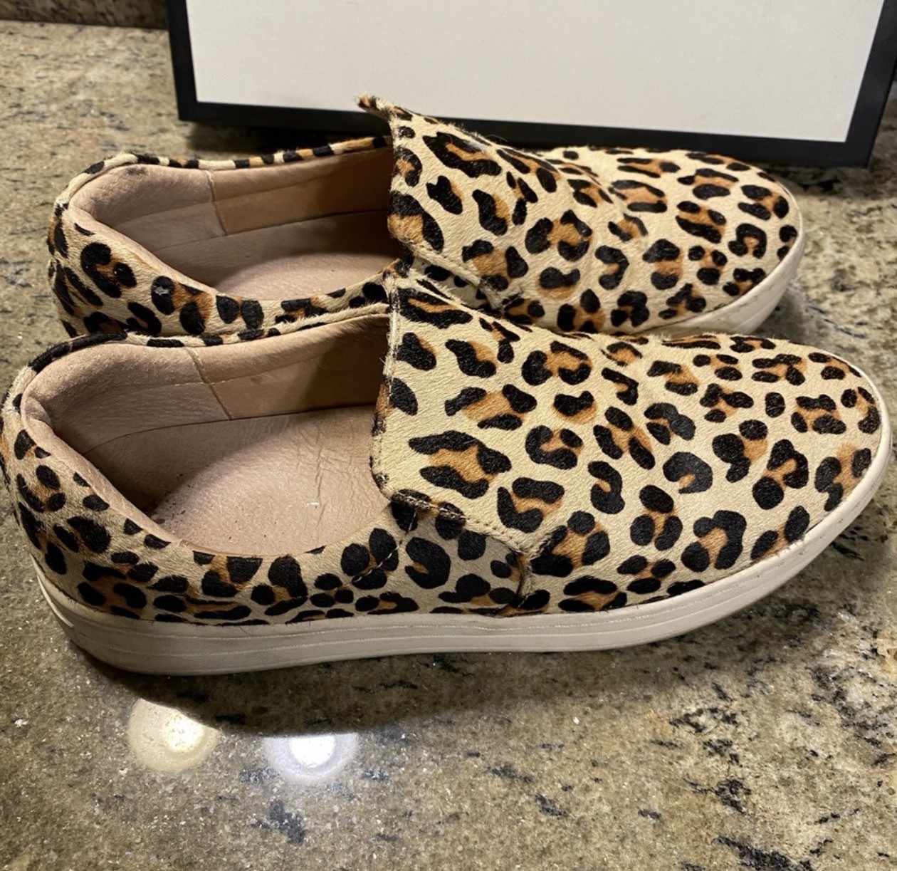 J/Slides NYC Harry Leopard Pony Hair Leather Slip On Sneakers Womens 8.5