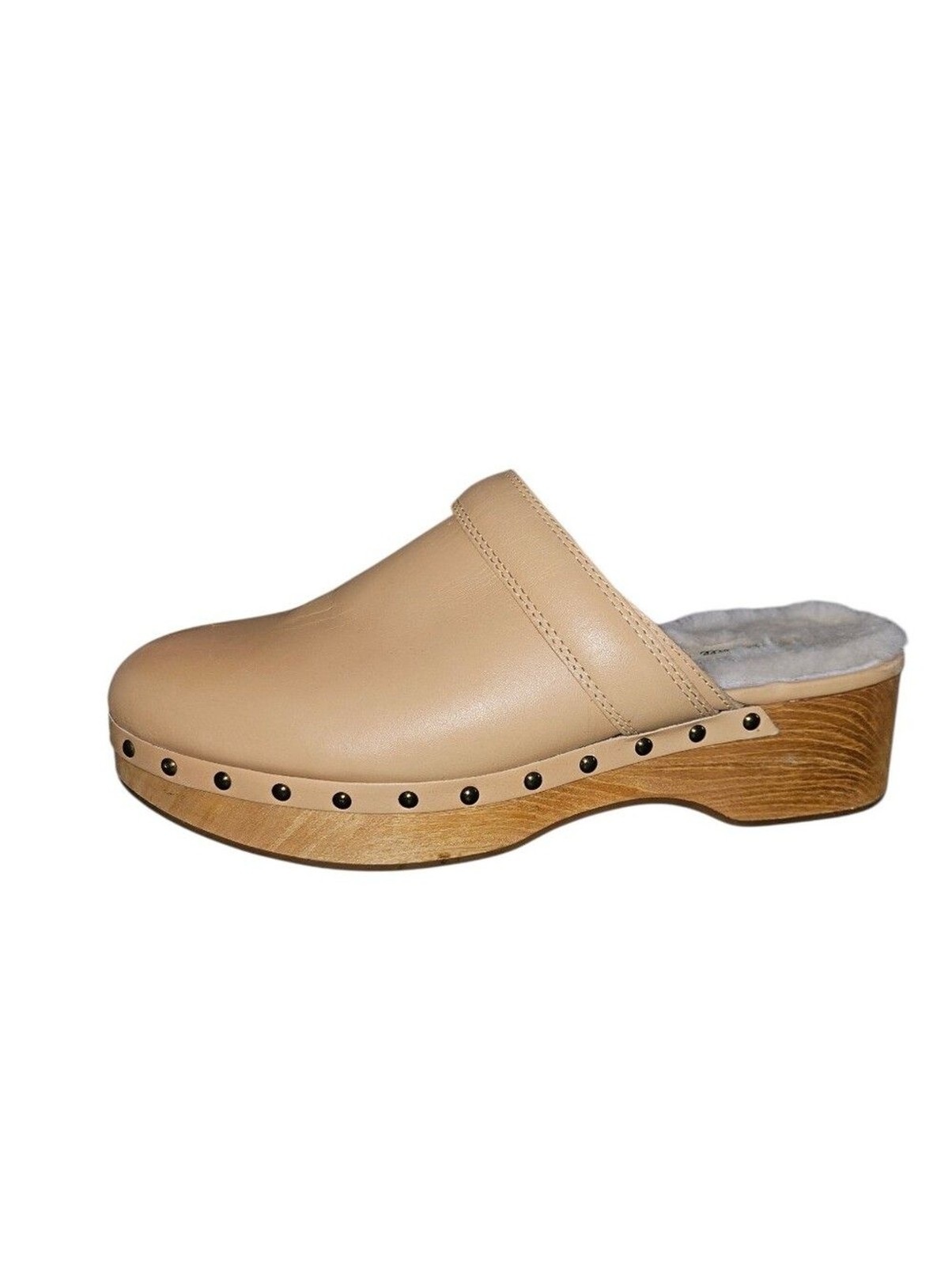 Madewell The Cecily Clog In Shearling Tan Leather Studded Platform Clogs Size 9
