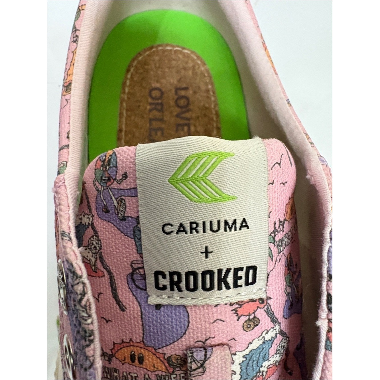 Cariuma Women’s Pink Graphic Slip-On Sneakers with Multi-Color Print