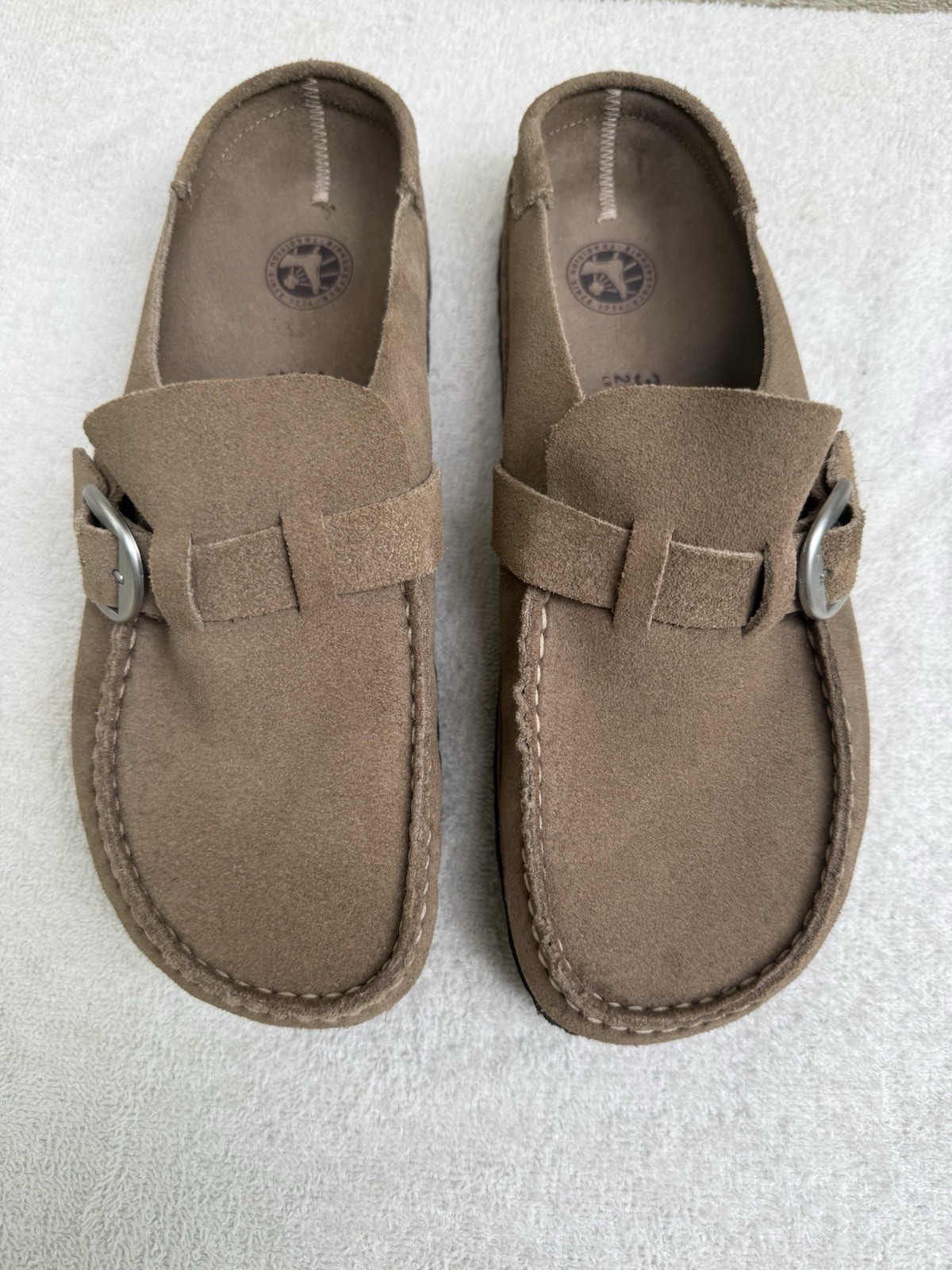 Birkenstock Buckley Suede Mules Loafers Clogs Taupe Brown Women’s 39 US 8-8.5
