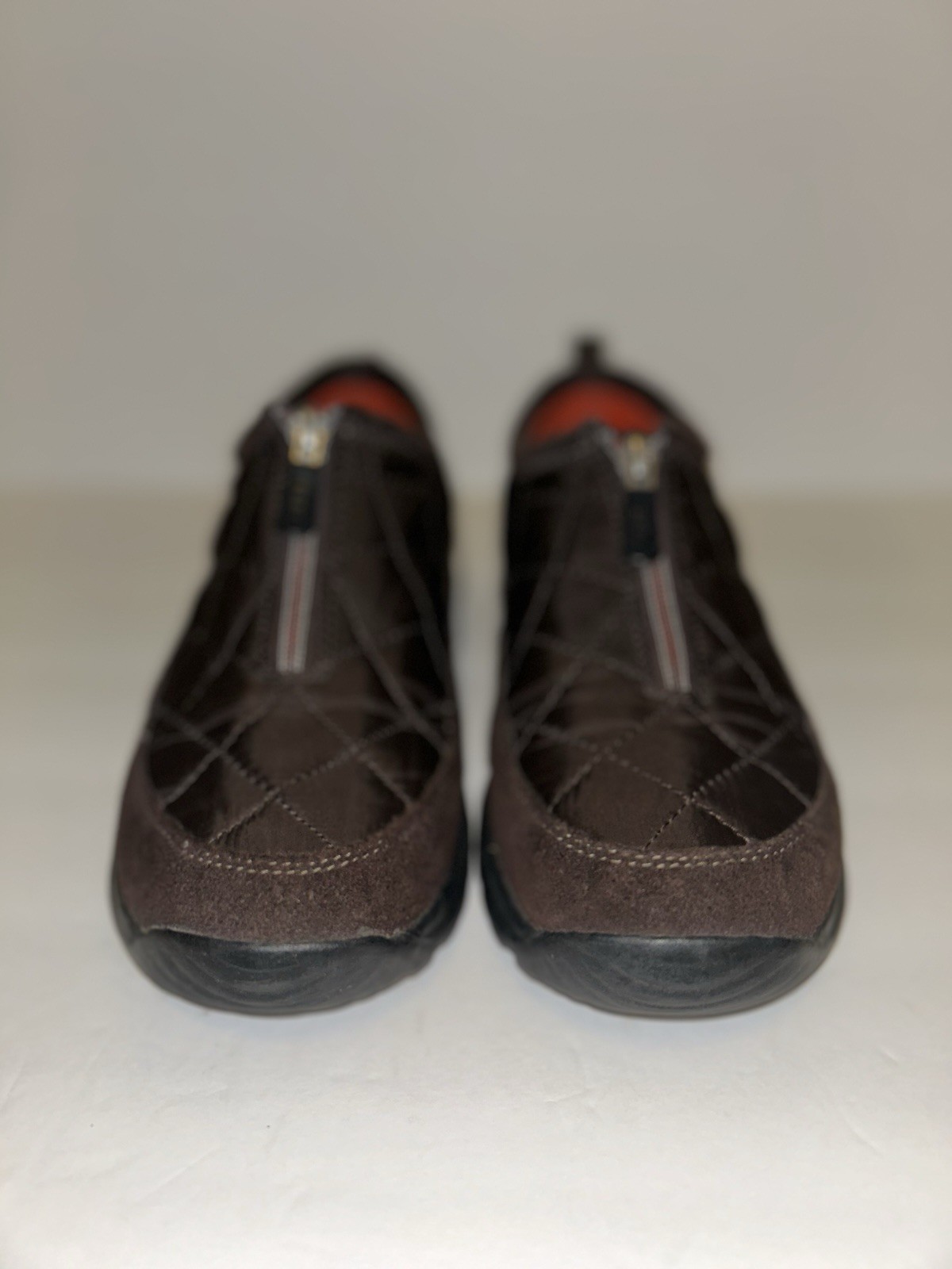 Lands End Women’s Sz 7.5 Brown Suede Hiking Walking Shoes Front Zip 86524