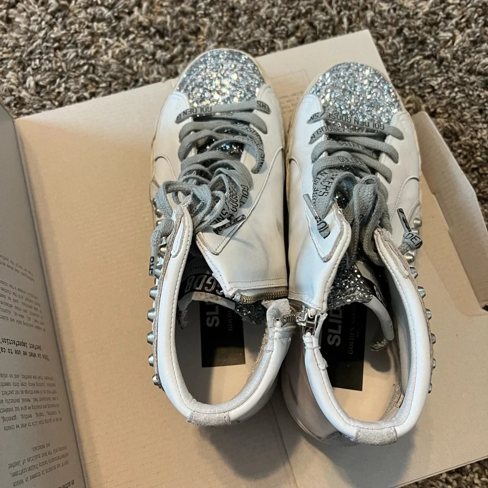 Golden Goose Slide Sneakers White Ice Swarovski Silver NWT – Women’s Shoes – NEW